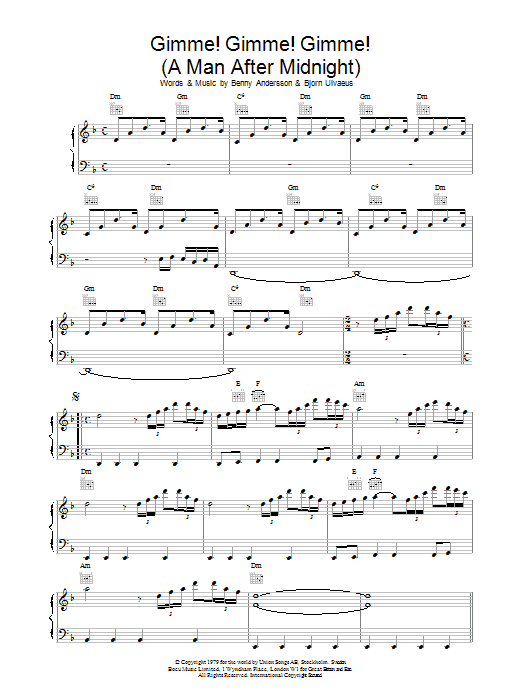 ABBA Gimme! Gimme! Gimme! (A Man After Midnight) Sheet Music Notes & Chords for Keyboard - Download or Print PDF