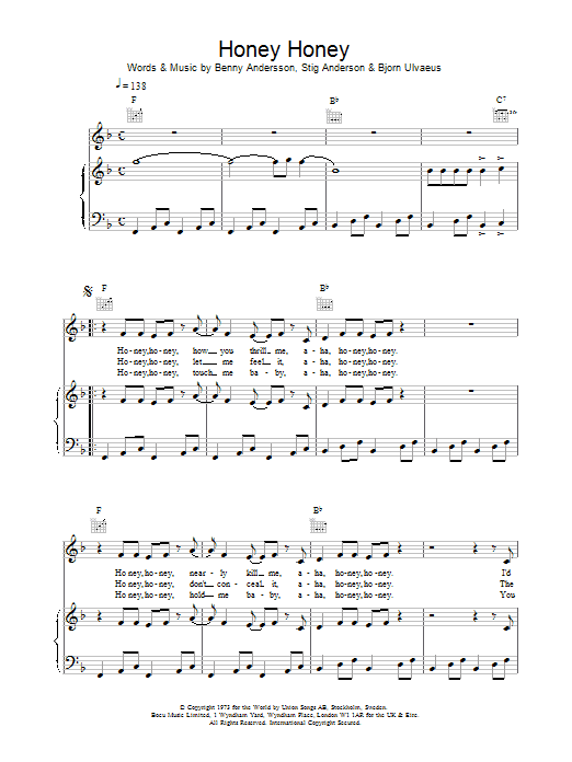 ABBA Honey, Honey Sheet Music Notes & Chords for Lyrics & Chords - Download or Print PDF