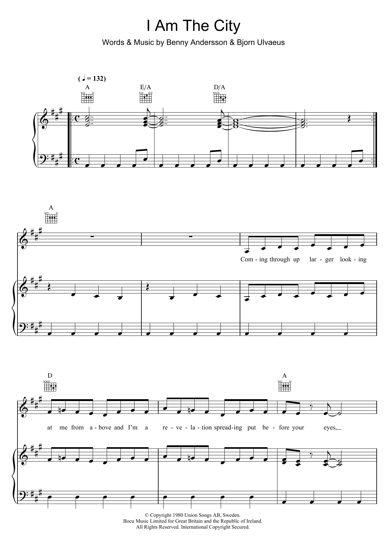 ABBA I Am The City Sheet Music Notes & Chords for Lyrics & Chords - Download or Print PDF