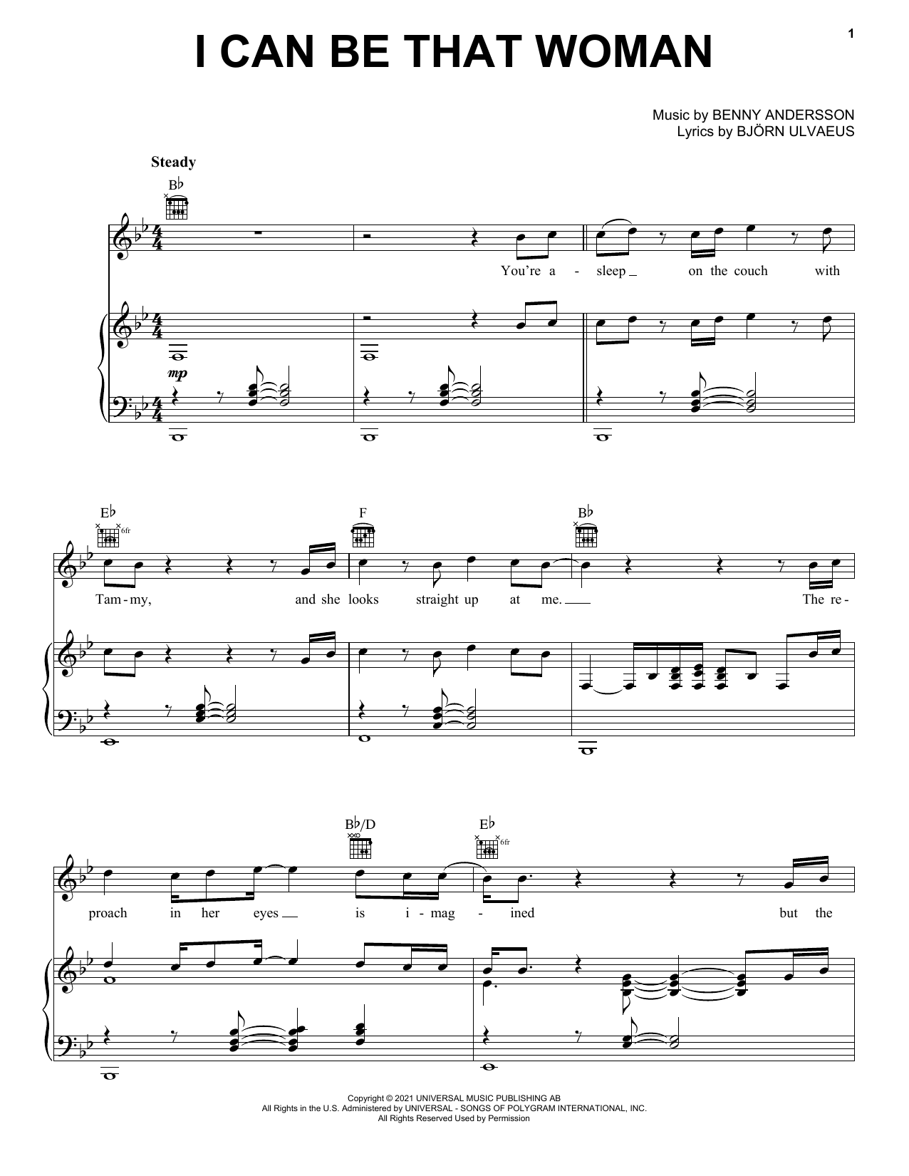 ABBA I Can Be That Woman Sheet Music Notes & Chords for Piano, Vocal & Guitar Chords (Right-Hand Melody) - Download or Print PDF