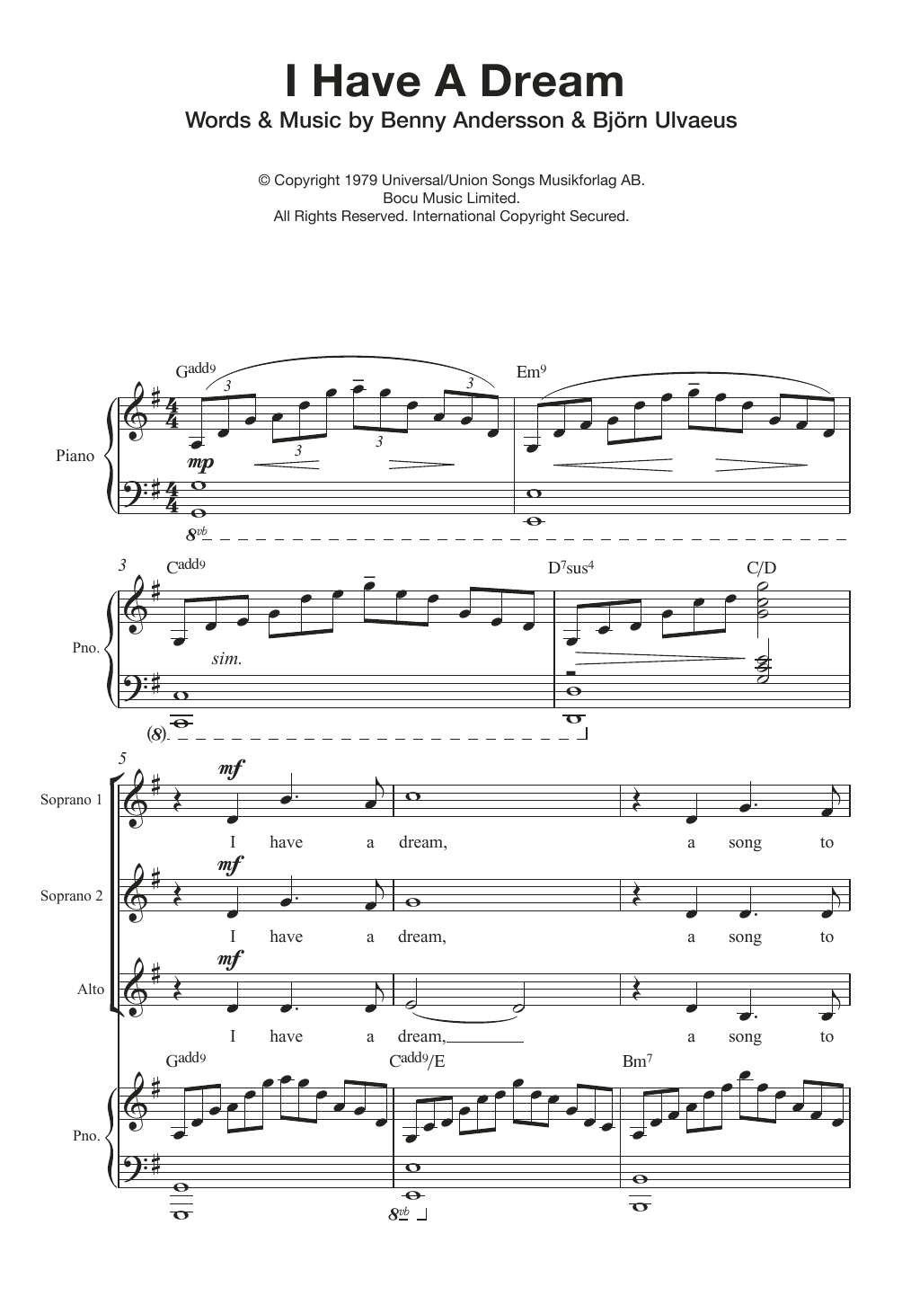 ABBA I Have A Dream (arr. Quentin Thomas) Sheet Music Notes & Chords for SSA - Download or Print PDF