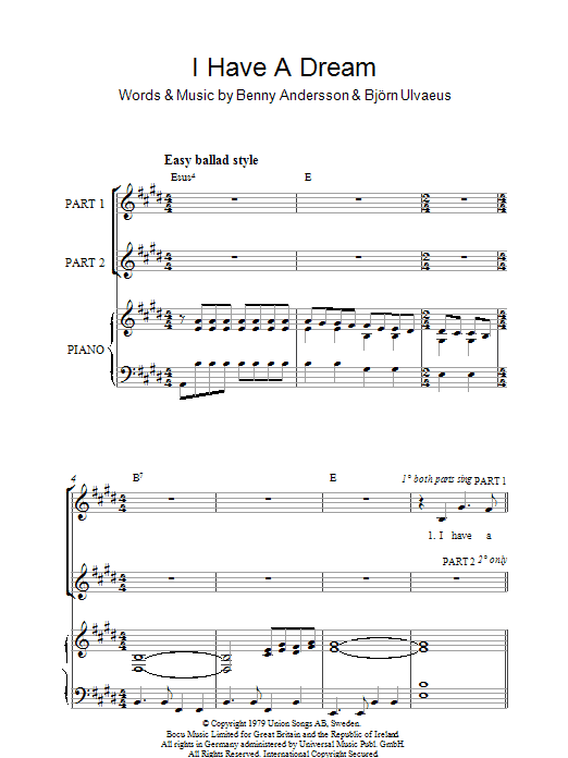 ABBA I Have A Dream (arr. Rick Hein) Sheet Music Notes & Chords for 2-Part Choir - Download or Print PDF