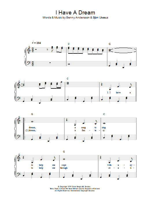 ABBA I Have A Dream sheet music notes and chords. Download Printable PDF.