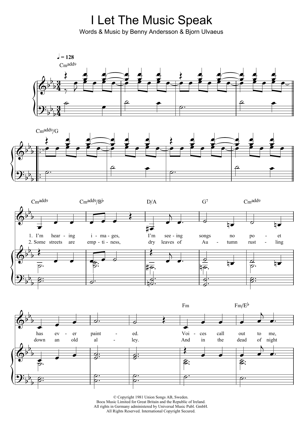 ABBA I Let The Music Speak Sheet Music Notes & Chords for Piano, Vocal & Guitar (Right-Hand Melody) - Download or Print PDF