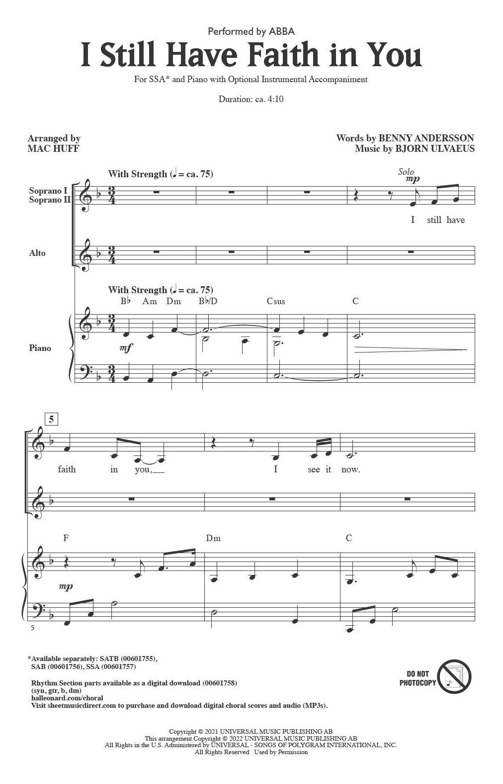 ABBA I Still Have Faith In You (arr. Mac Huff) Sheet Music Notes & Chords for SAB Choir - Download or Print PDF