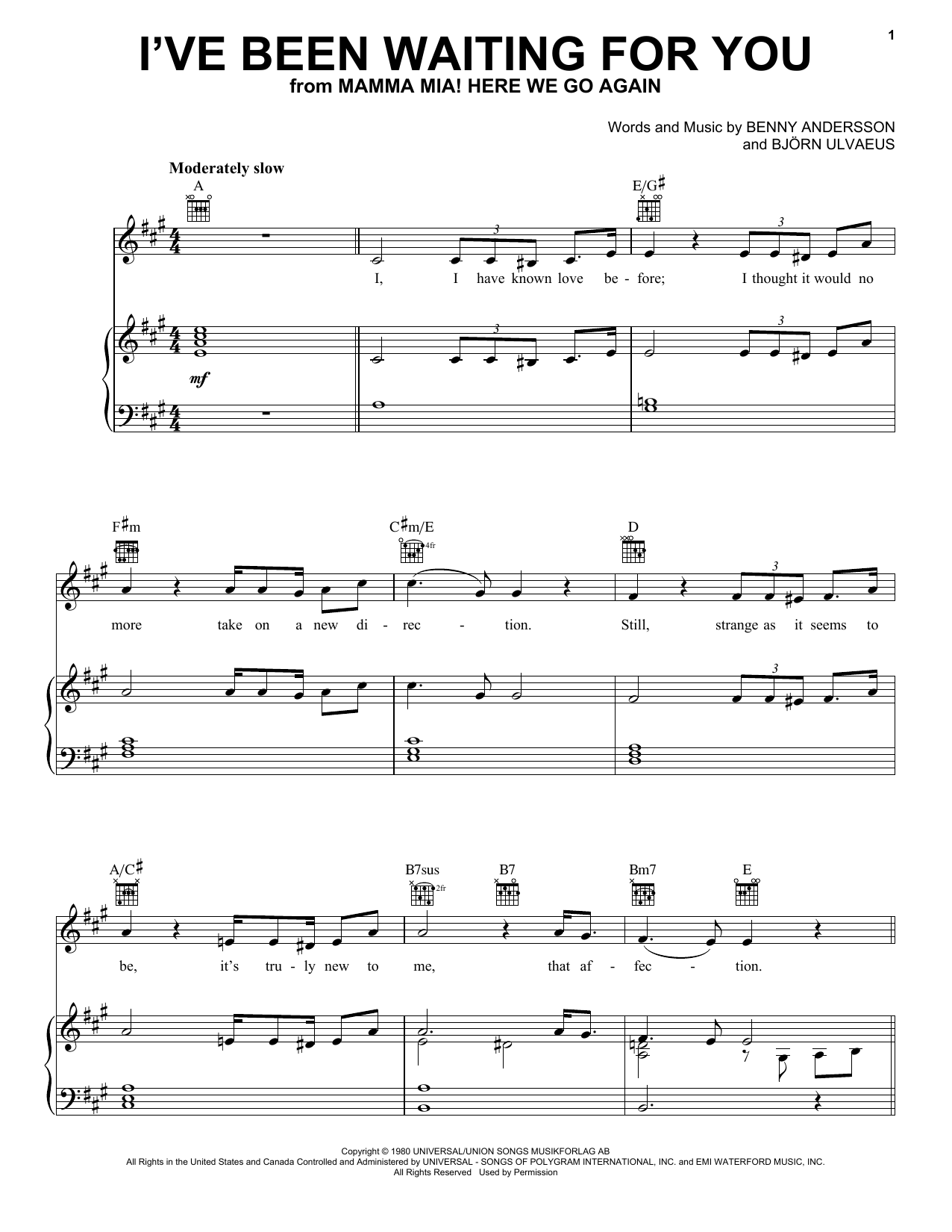 ABBA I've Been Waiting For You (from Mamma Mia! Here We Go Again) Sheet Music Notes & Chords for Easy Piano - Download or Print PDF