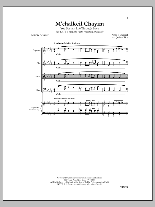 Abba J. Weisgall M'chalkeil Chayim Sheet Music Notes & Chords for Choral - Download or Print PDF