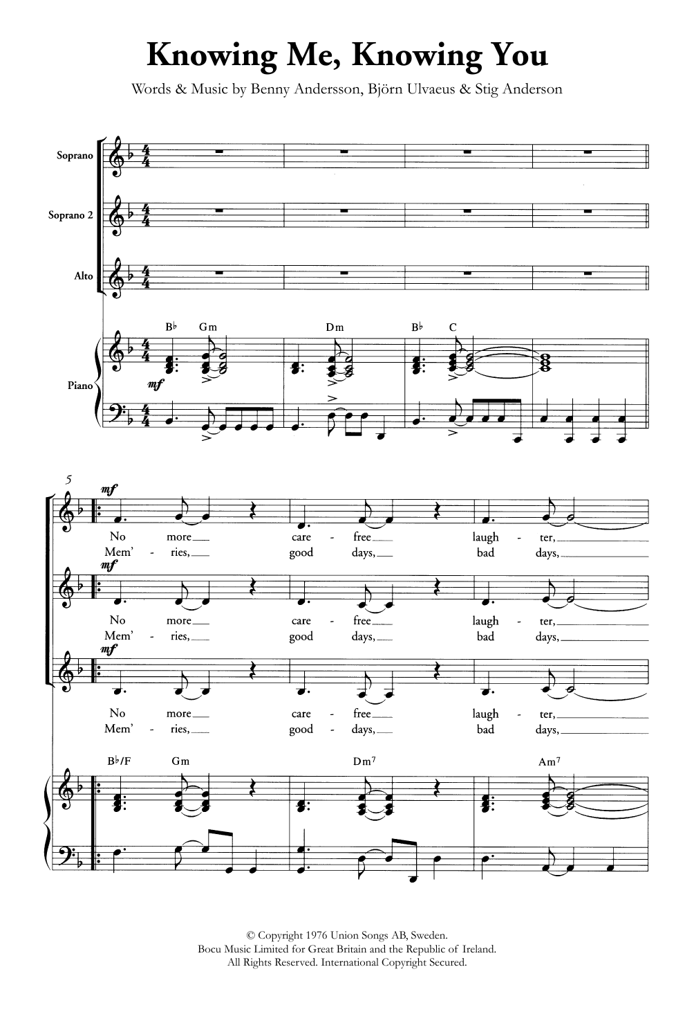 ABBA Knowing Me, Knowing You (arr. Berty Rice) Sheet Music Notes & Chords for Choir - Download or Print PDF