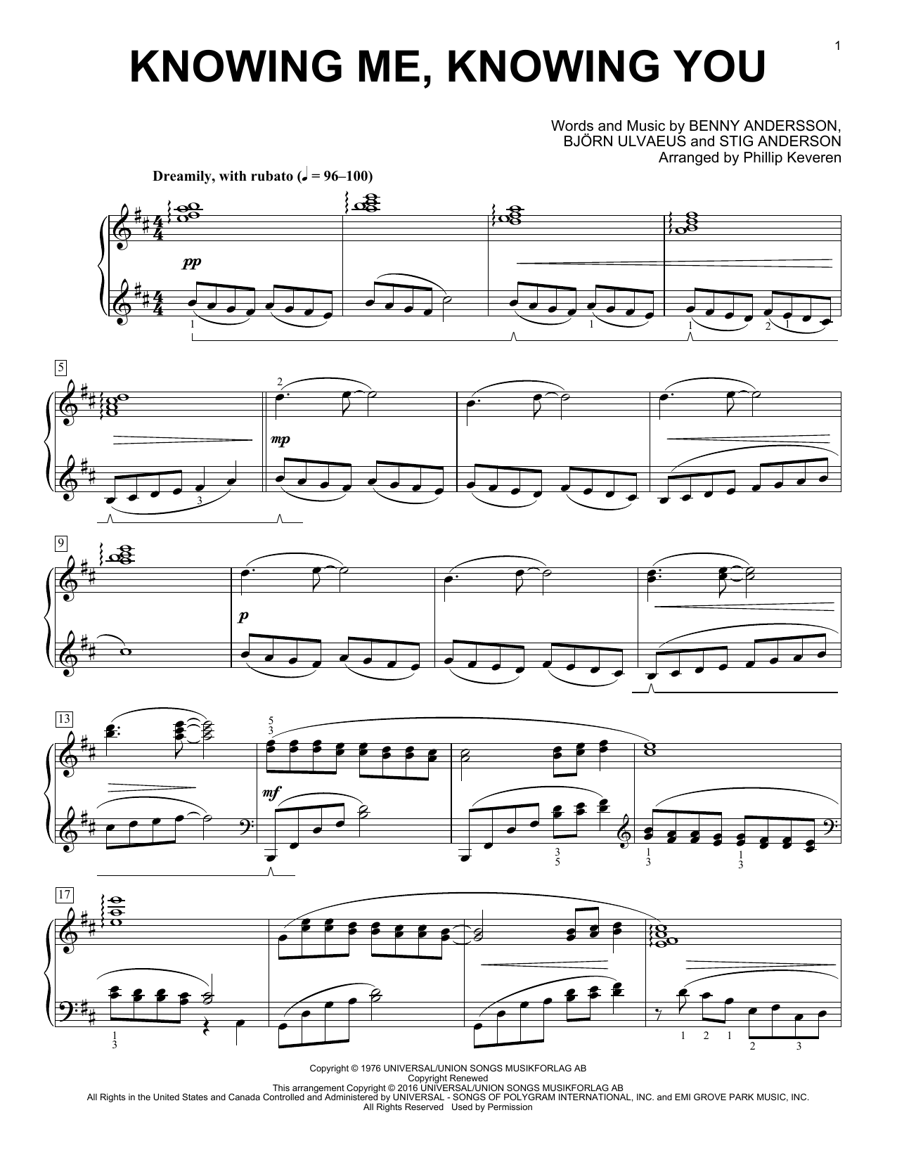 Phillip Keveren Knowing Me, Knowing You Sheet Music Notes & Chords for Piano - Download or Print PDF