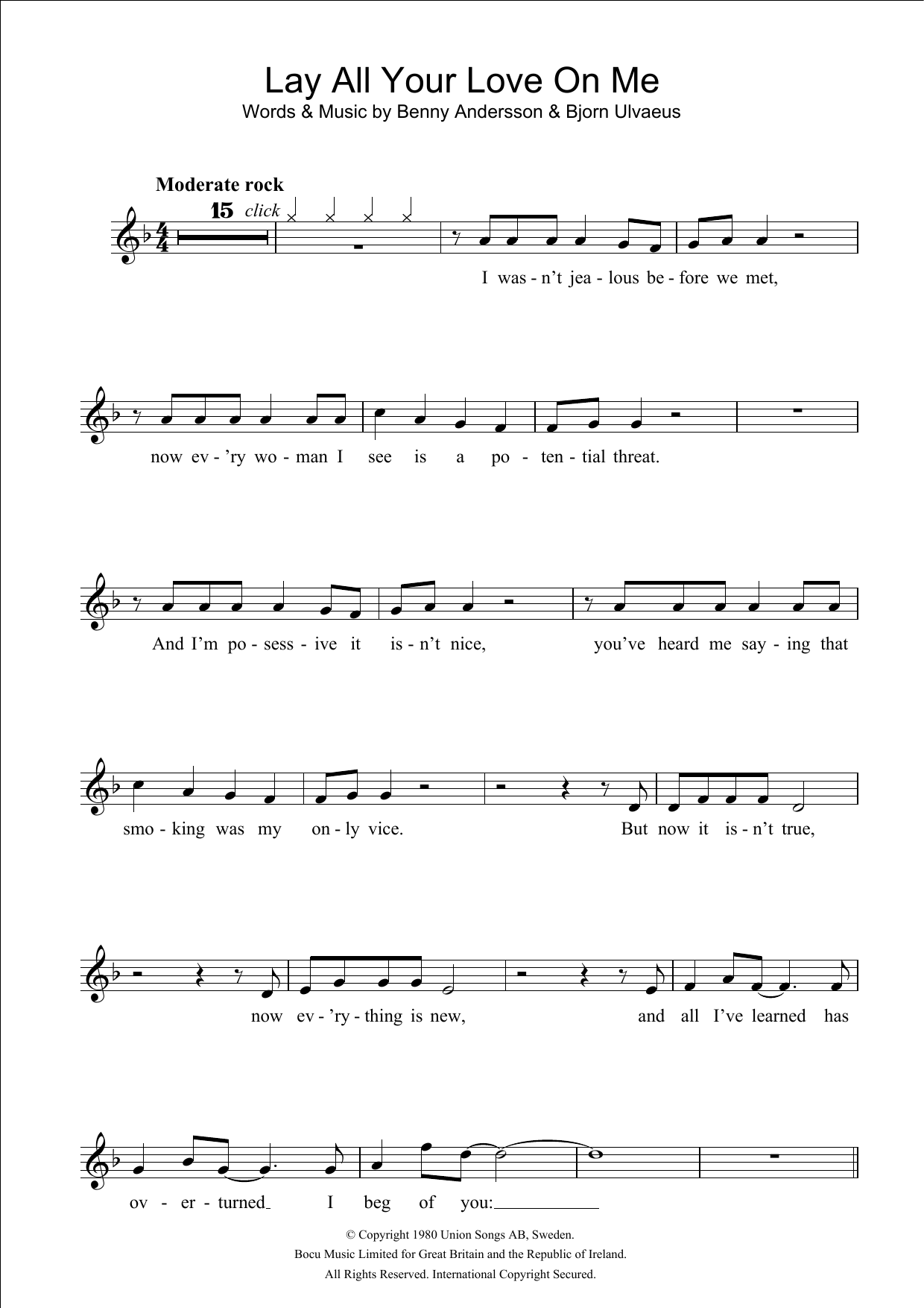 Lay All Your Love On Me sheet music