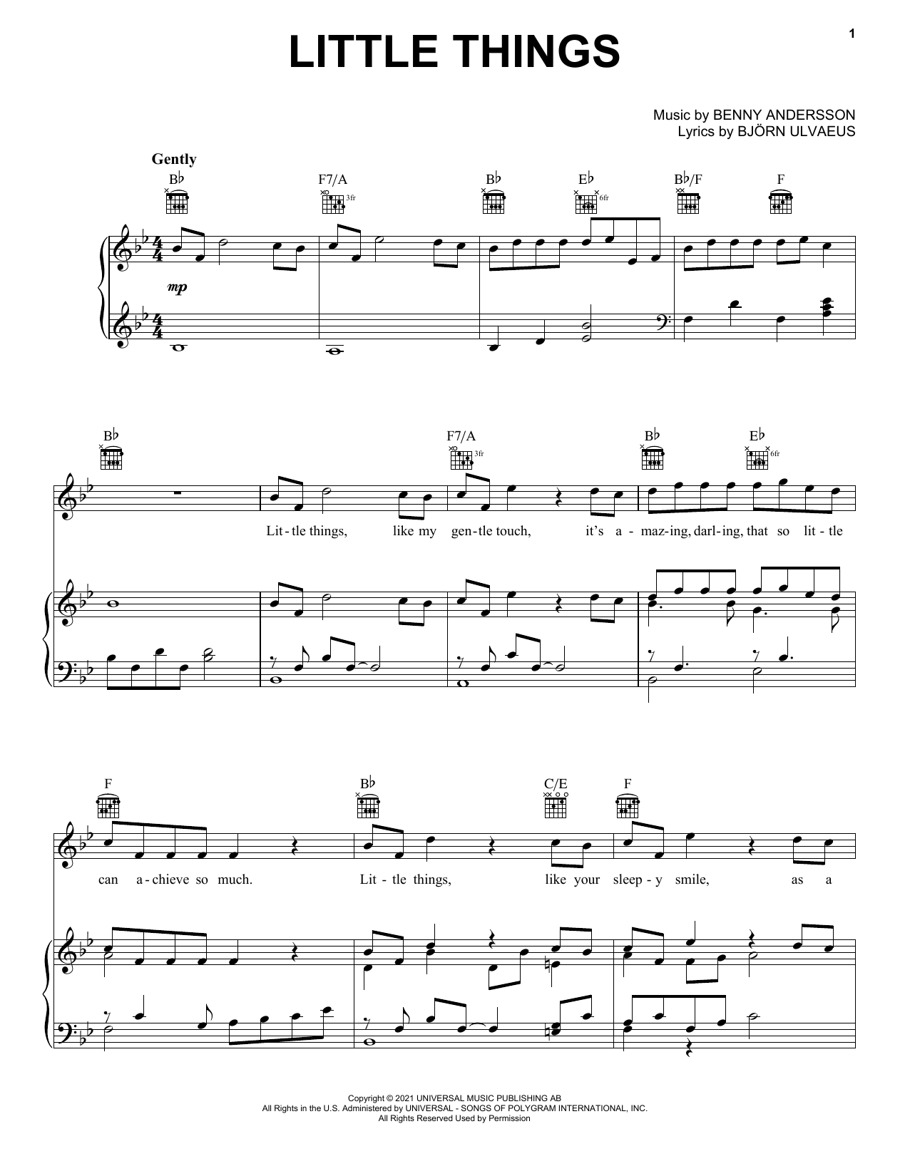 ABBA Little Things Sheet Music Notes & Chords for Piano, Vocal & Guitar Chords (Right-Hand Melody) - Download or Print PDF
