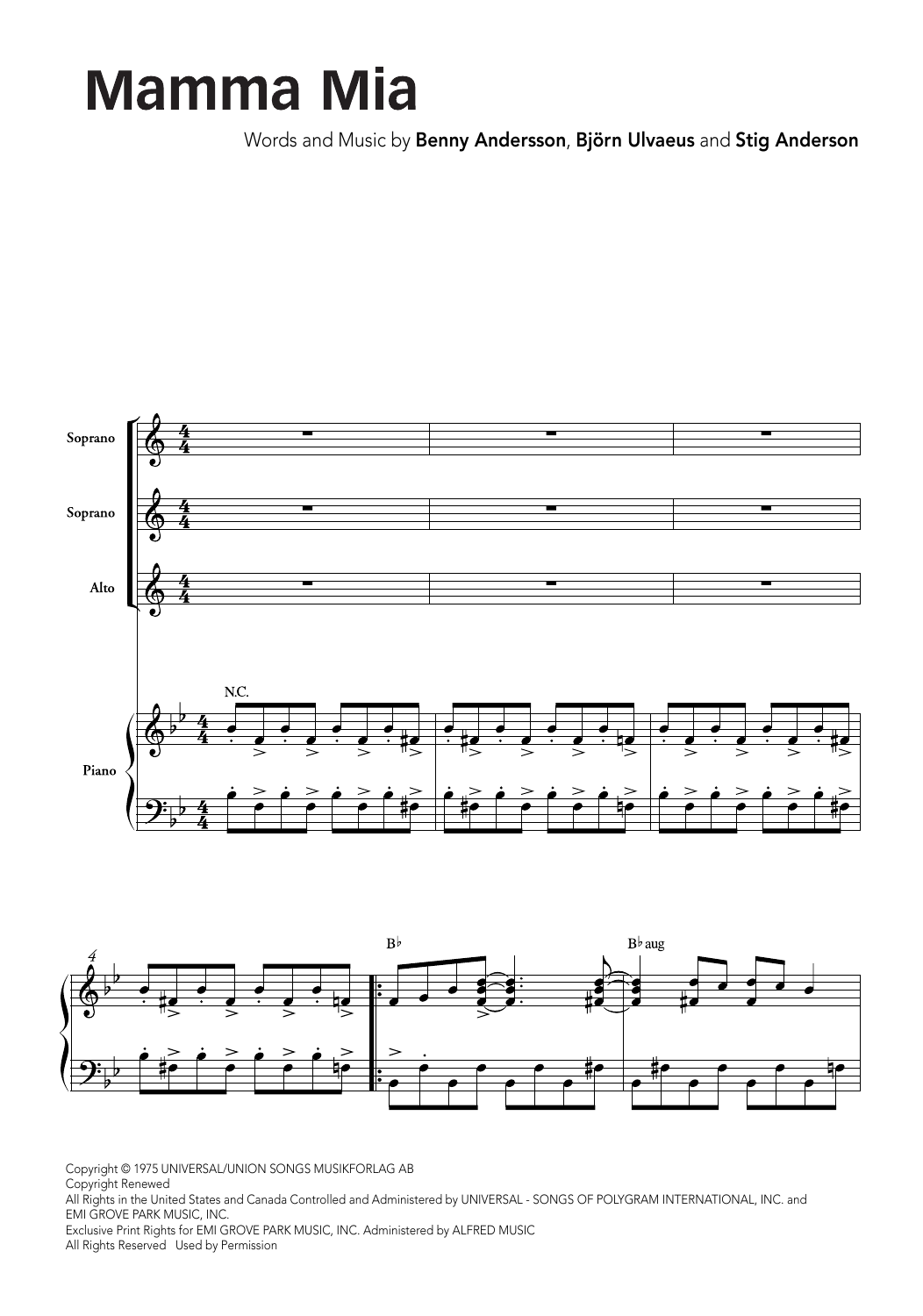 ABBA Mamma Mia (arr. Ralph Allwood & Lora Sansun) Sheet Music Notes & Chords for SSA Choir - Download or Print PDF