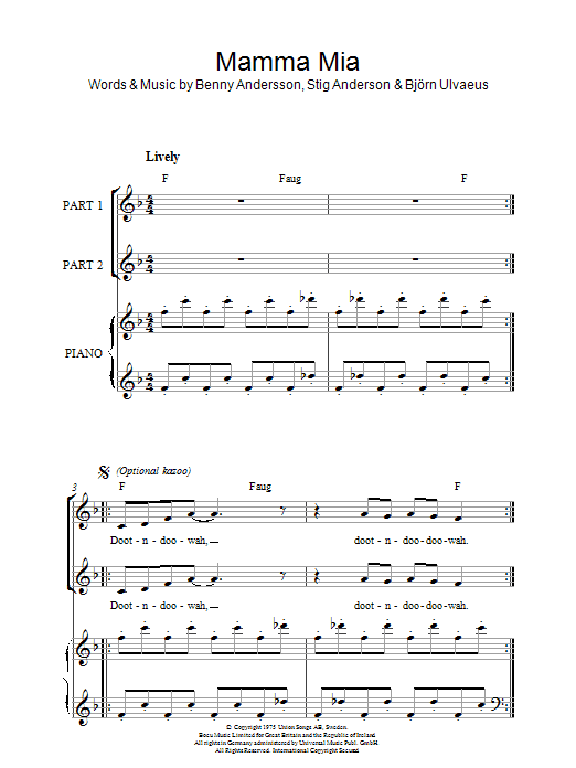 ABBA Mamma Mia (arr. Rick Hein) Sheet Music Notes & Chords for 2-Part Choir - Download or Print PDF