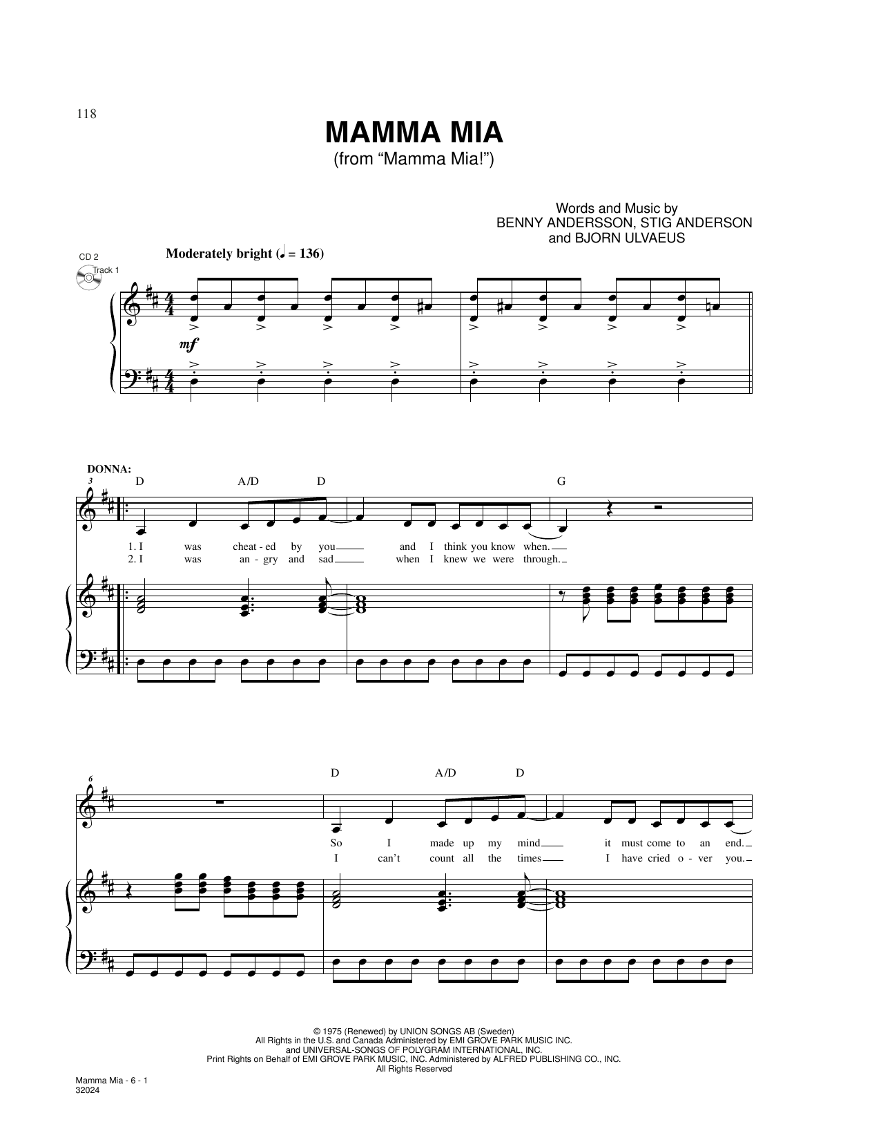 ABBA Mamma Mia (from Mamma Mia) Sheet Music Notes & Chords for Piano & Vocal - Download or Print PDF