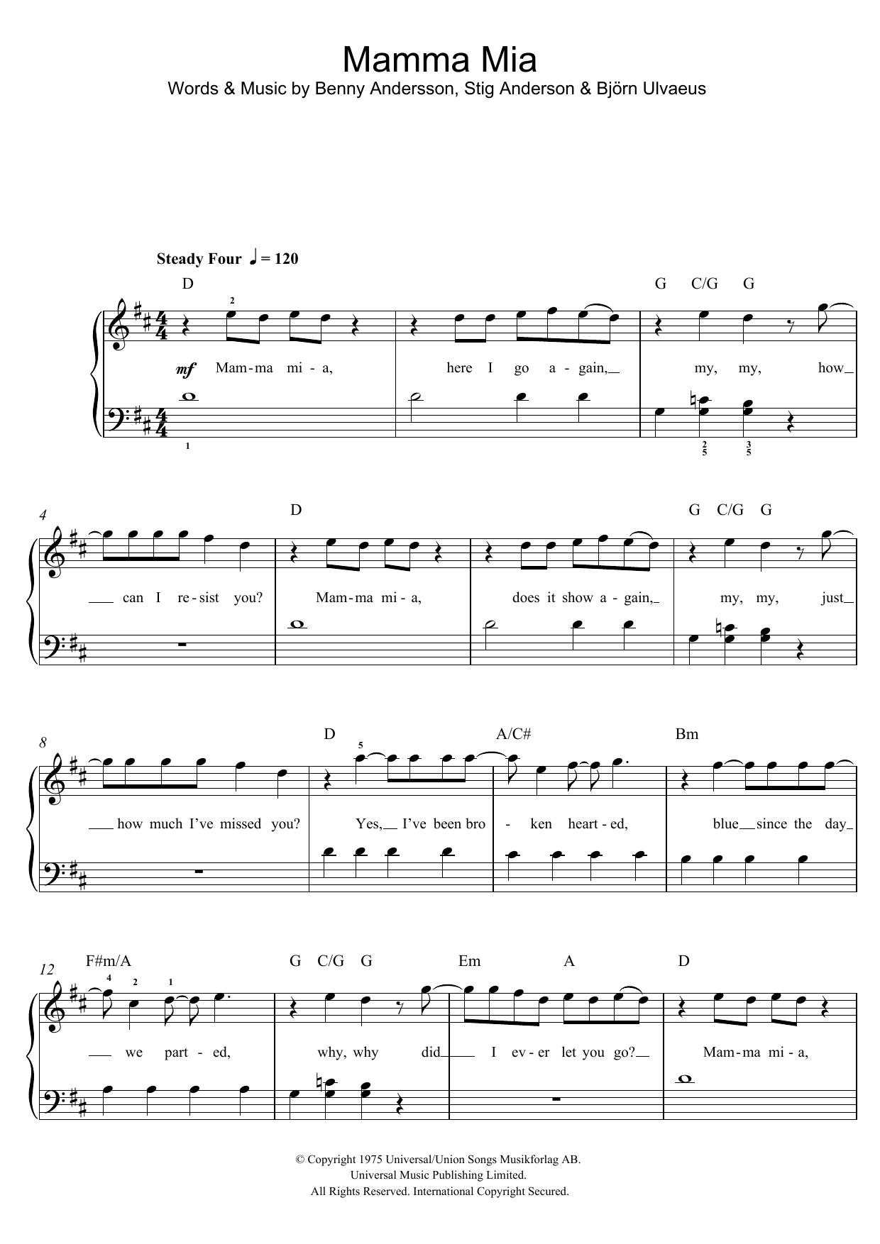 ABBA Mamma Mia (from Mamma Mia! Here We Go Again) Sheet Music Notes & Chords for Easy Piano - Download or Print PDF