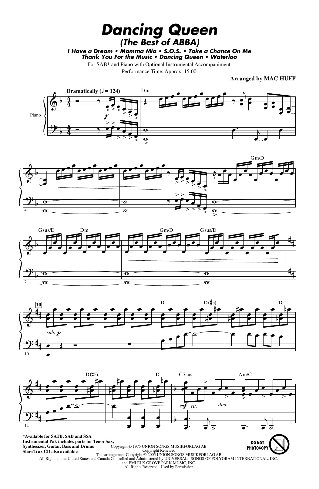 ABBA Mamma Mia! - Highlights from the Movie Soundtrack (arr. Mac Huff) Sheet Music Notes & Chords for SAB Choir - Download or Print PDF