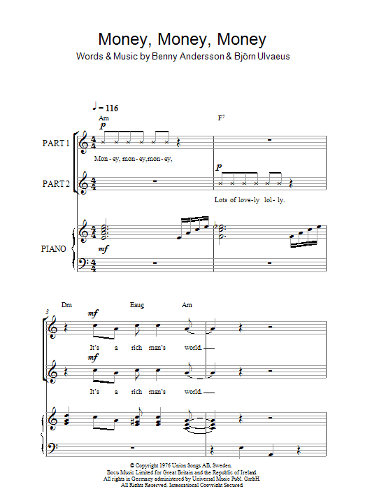 ABBA Money, Money, Money (arr. Rick Hein) Sheet Music Notes & Chords for 2-Part Choir - Download or Print PDF