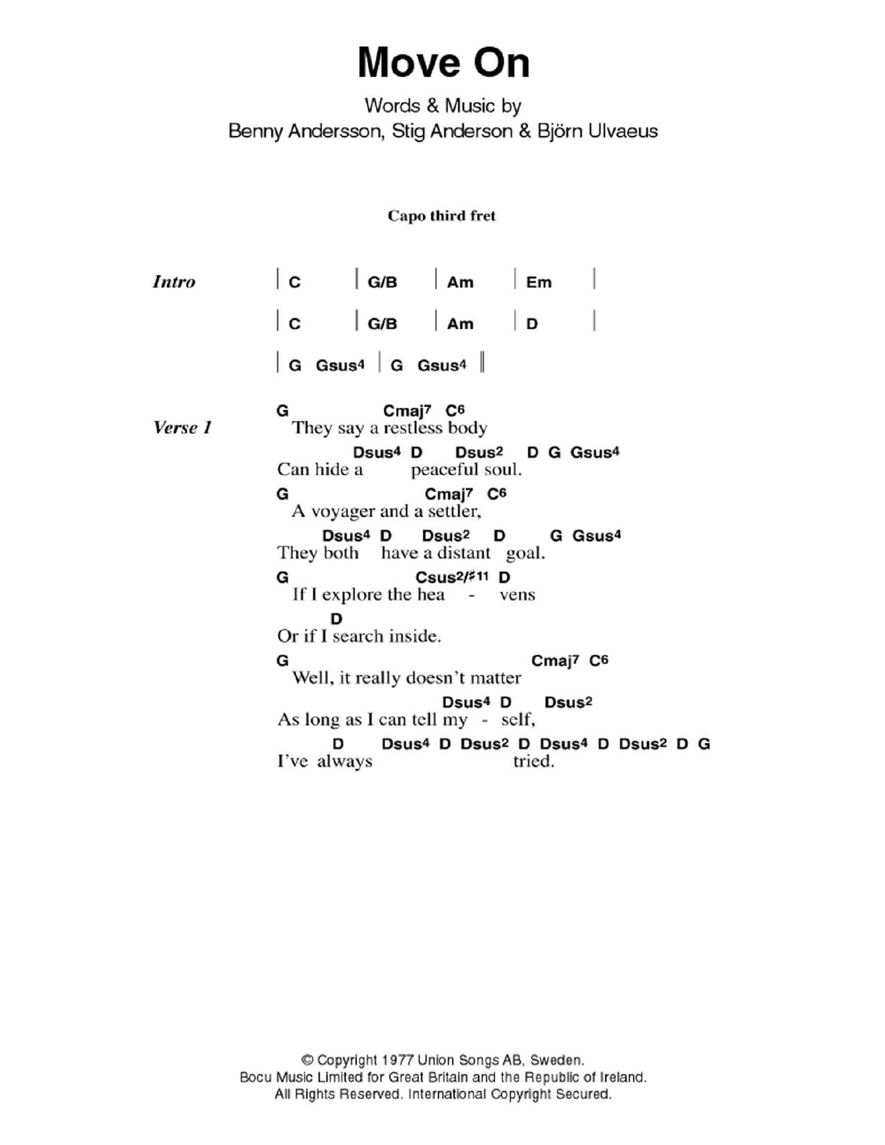 ABBA Move On Sheet Music Notes & Chords for Lyrics & Chords - Download or Print PDF