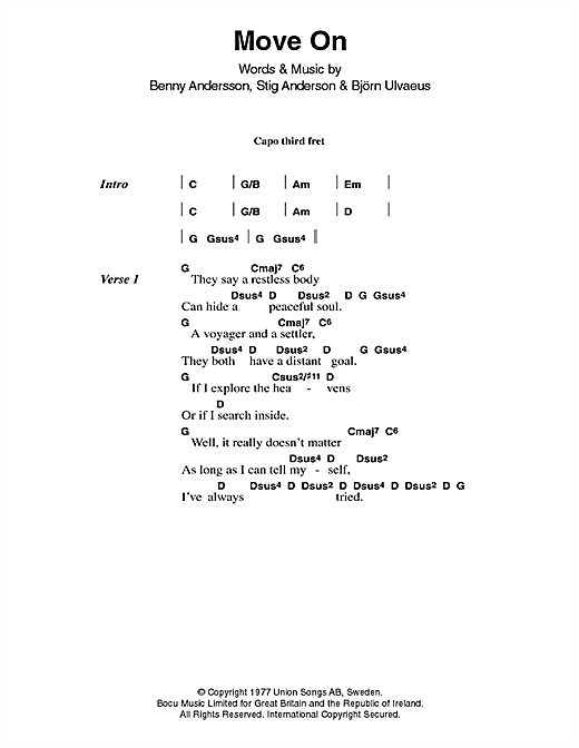 ABBA Move On Sheet Music Notes & Chords for Lyrics & Chords - Download or Print PDF