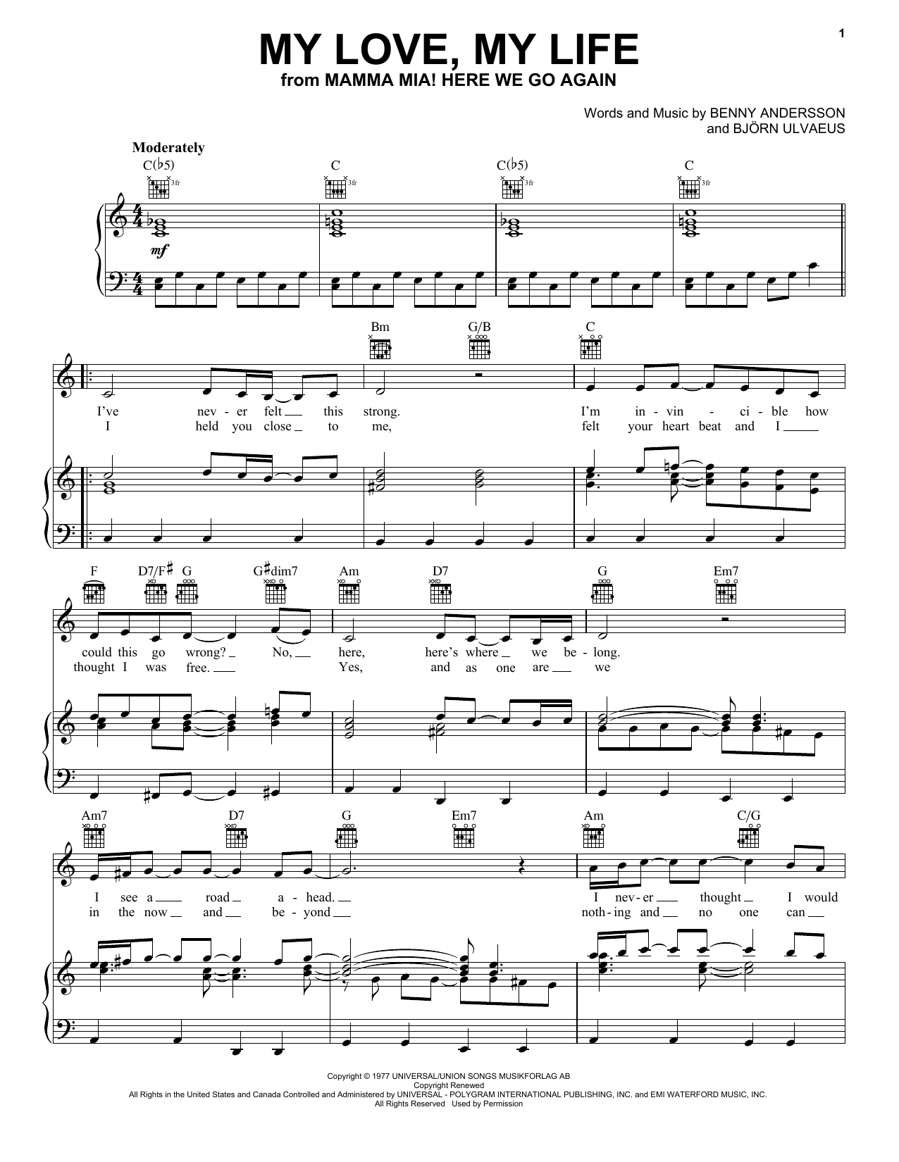 ABBA My Love, My Life (from Mamma Mia! Here We Go Again) Sheet Music Notes & Chords for Easy Piano - Download or Print PDF