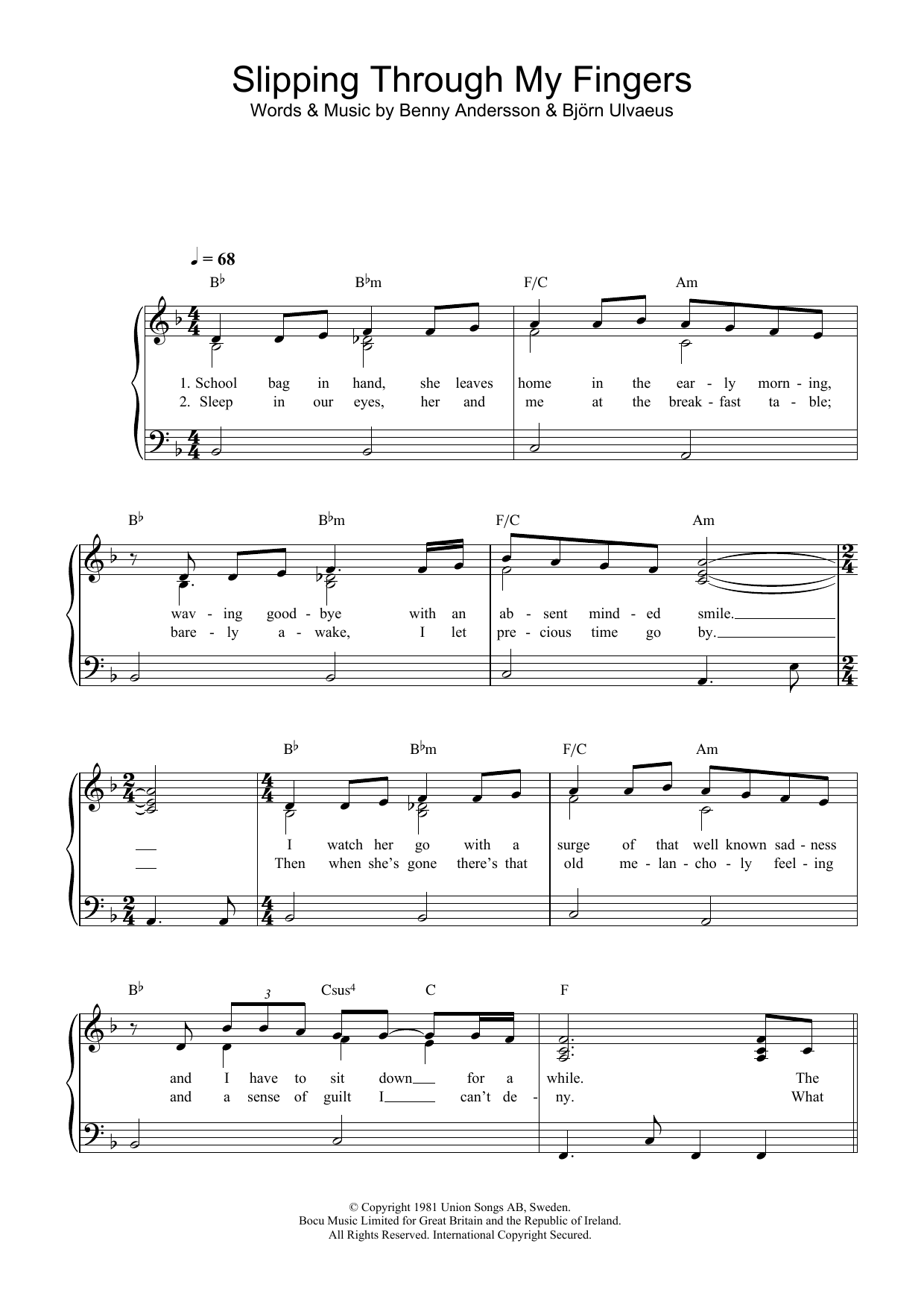 ABBA Slipping Through My Fingers Sheet Music Notes & Chords for Easy Piano - Download or Print PDF