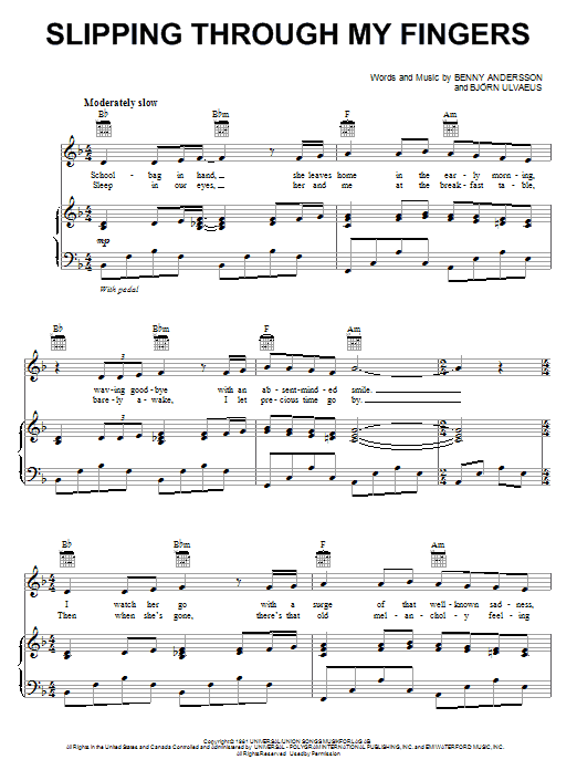 ABBA Slipping Through My Fingers Sheet Music Notes & Chords for Voice - Download or Print PDF
