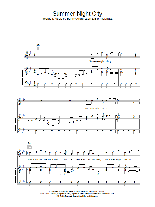 ABBA Summer Night City Sheet Music Notes & Chords for Lyrics & Chords - Download or Print PDF