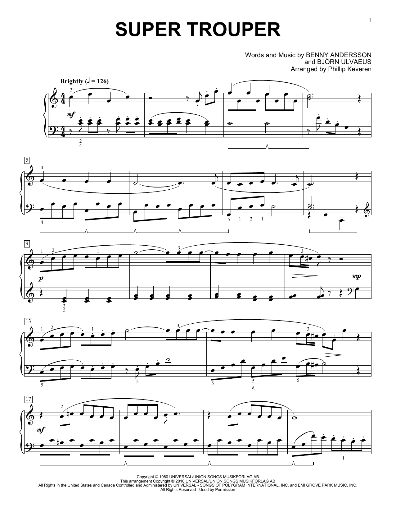 Phillip Keveren Super Trouper Sheet Music Notes & Chords for Piano - Download or Print PDF