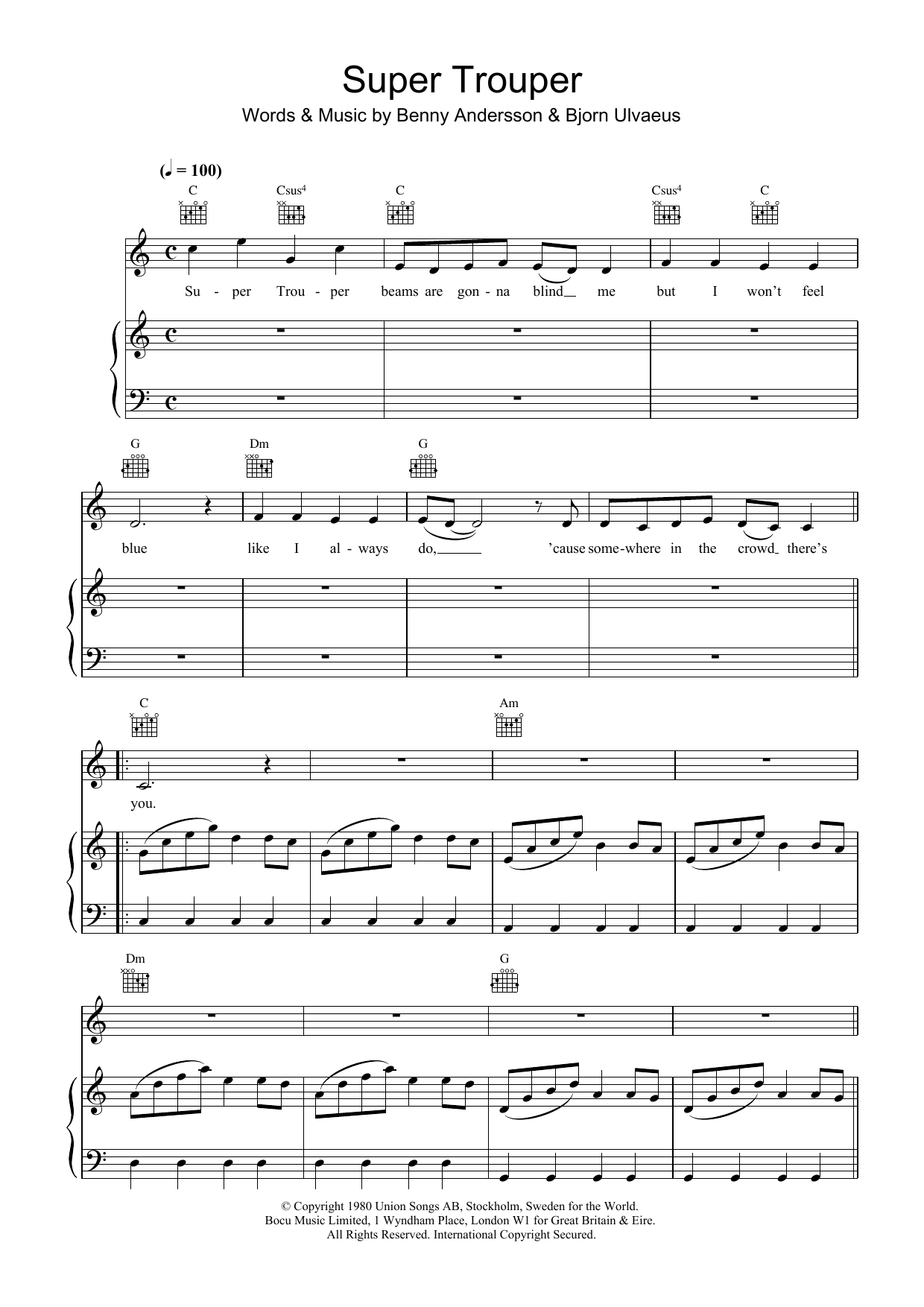 ABBA Super Trouper Sheet Music Notes & Chords for Flute - Download or Print PDF