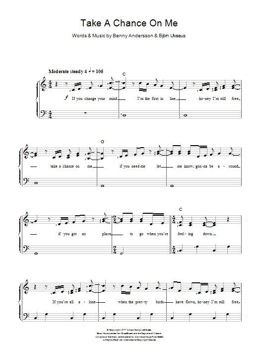 ABBA Take A Chance On Me Sheet Music Notes & Chords for Piano & Vocal - Download or Print PDF