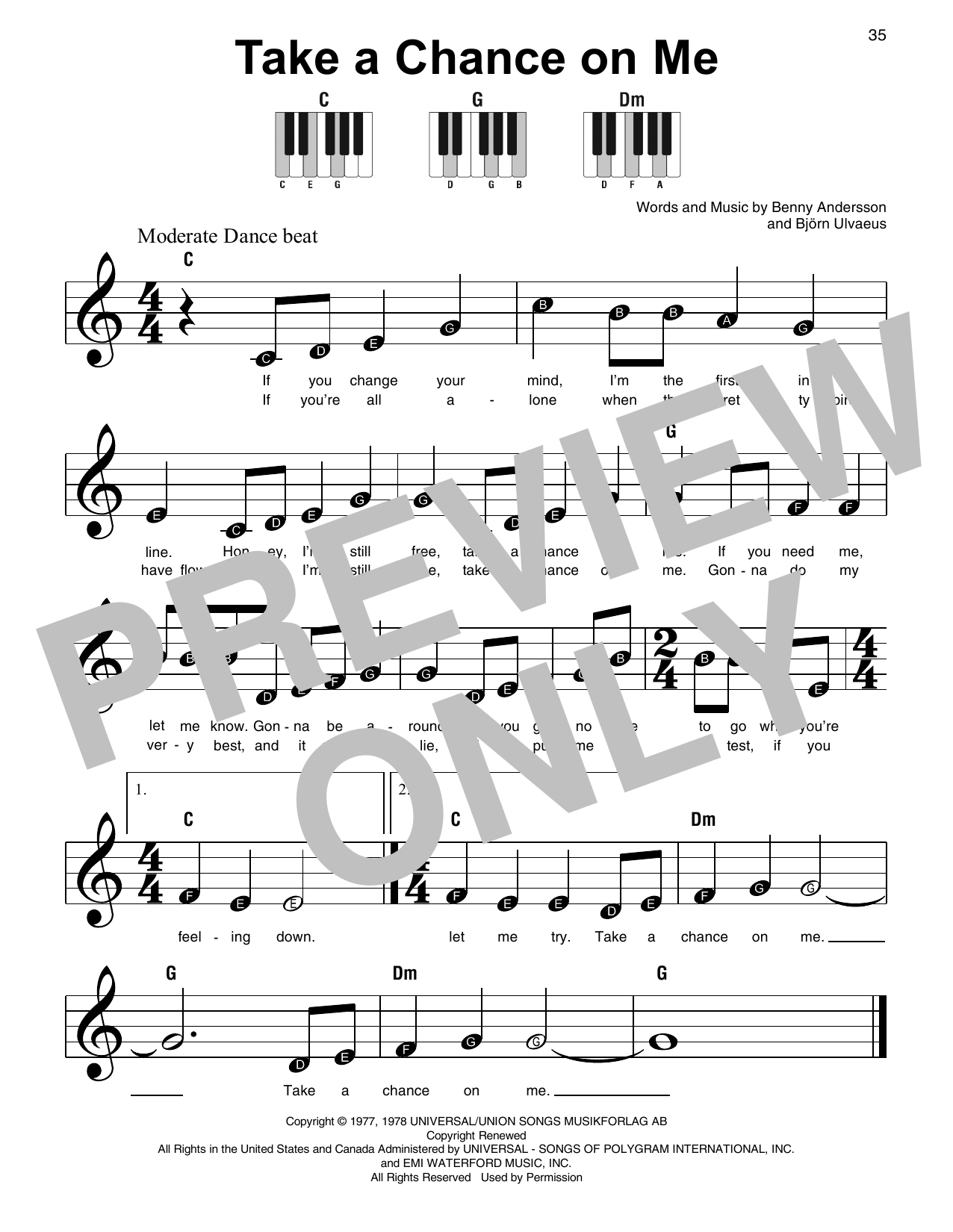 ABBA Take A Chance On Me (from Mamma Mia!) Sheet Music Notes & Chords for Super Easy Piano - Download or Print PDF