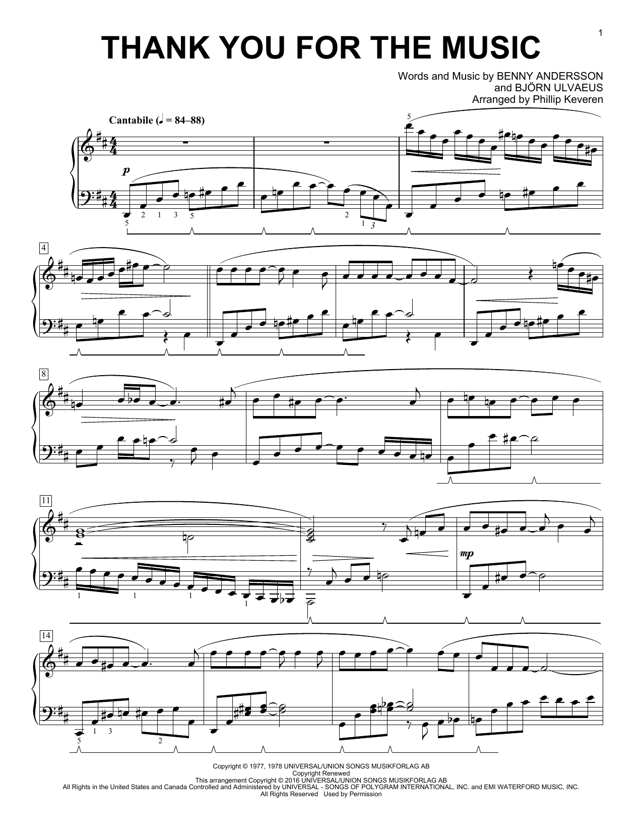 Phillip Keveren Thank You For The Music Sheet Music Notes & Chords for Piano - Download or Print PDF