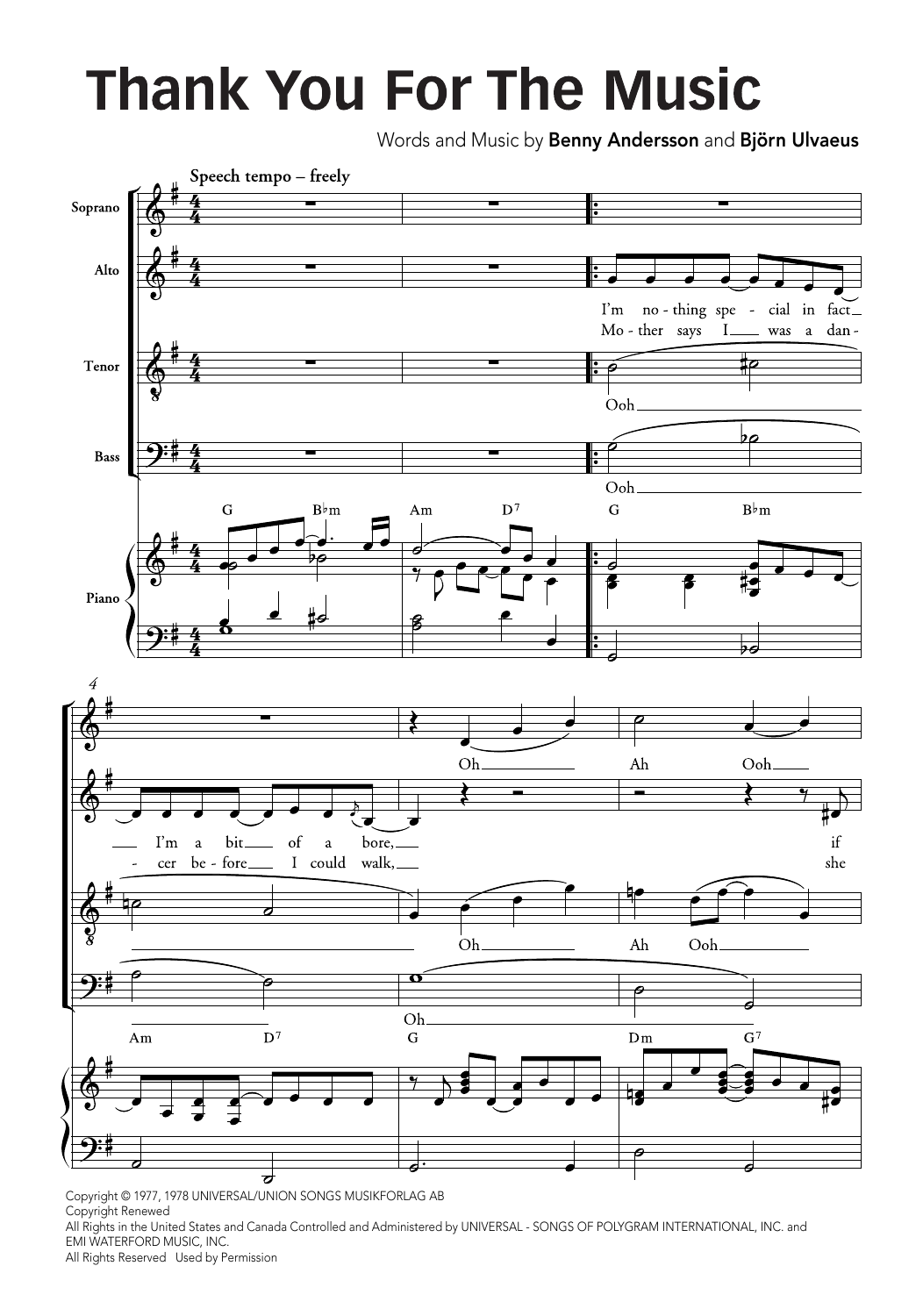ABBA Thank You For The Music (arr. Ralph Allwood & Lora Sansun) Sheet Music Notes & Chords for SATB Choir - Download or Print PDF