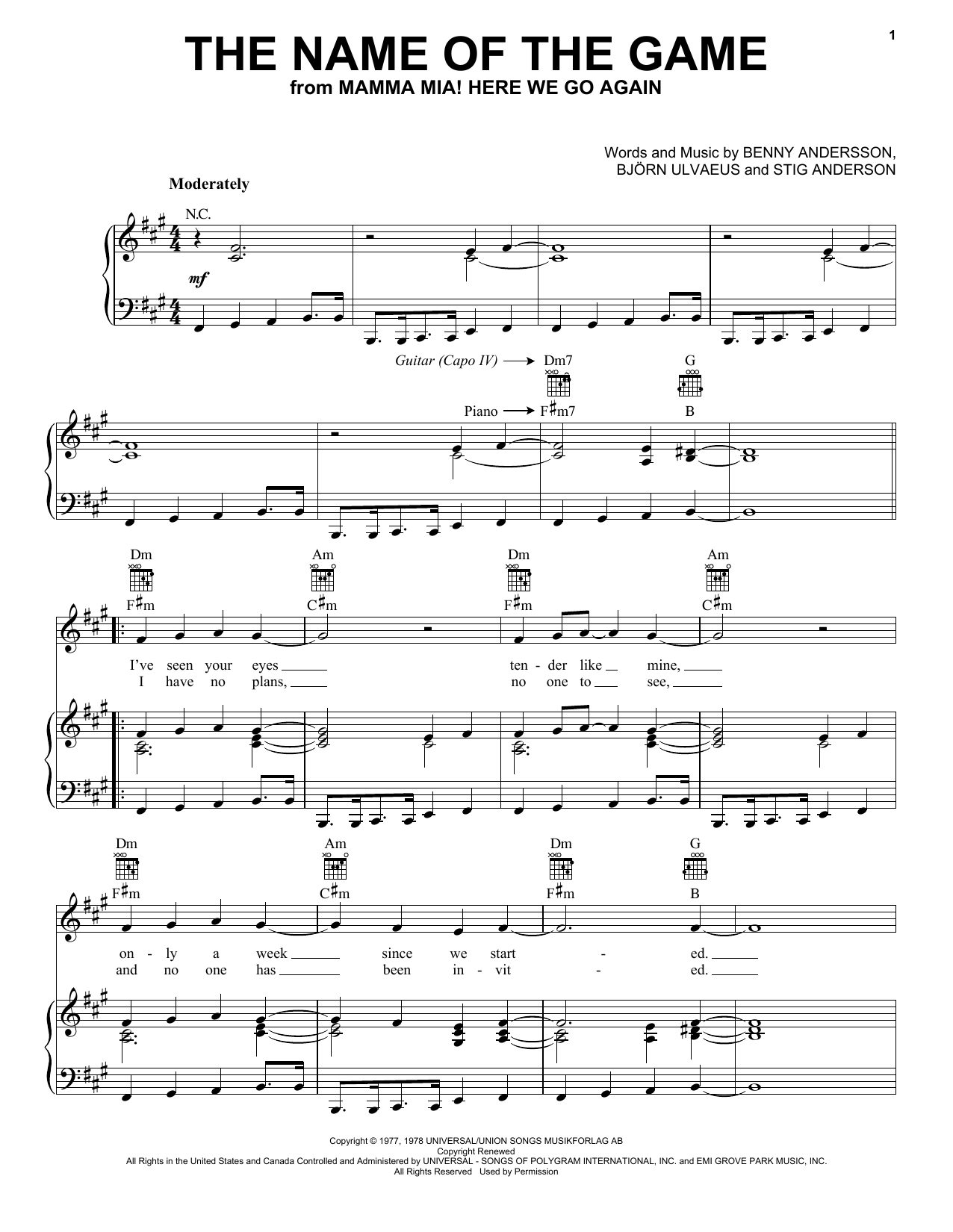 ABBA The Name Of The Game (from Mamma Mia! Here We Go Again) Sheet Music Notes & Chords for Easy Piano - Download or Print PDF