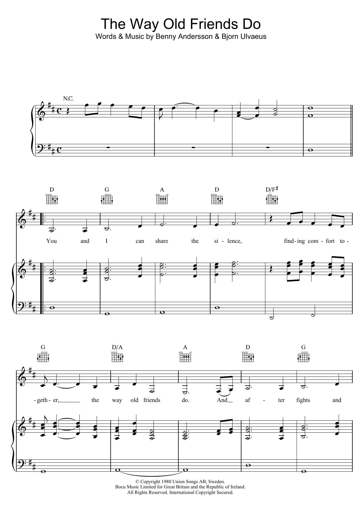 ABBA The Way Old Friends Do Sheet Music Notes & Chords for Lyrics & Chords - Download or Print PDF