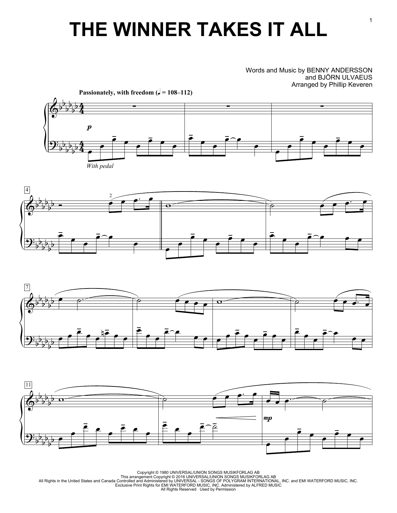 Phillip Keveren The Winner Takes It All Sheet Music Notes & Chords for Piano - Download or Print PDF