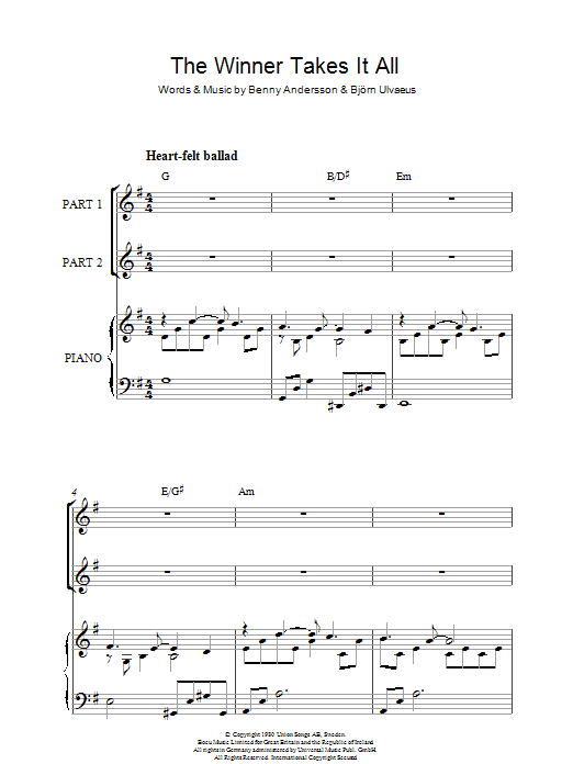 ABBA The Winner Takes It All (arr. Rick Hein) Sheet Music Notes & Chords for 2-Part Choir - Download or Print PDF