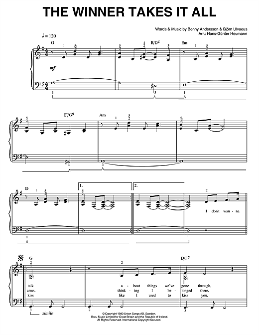 The Winner Takes It All sheet music