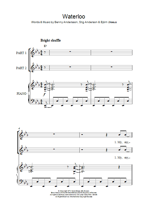 ABBA Waterloo (arr. Rick Hein) Sheet Music Notes & Chords for 2-Part Choir - Download or Print PDF