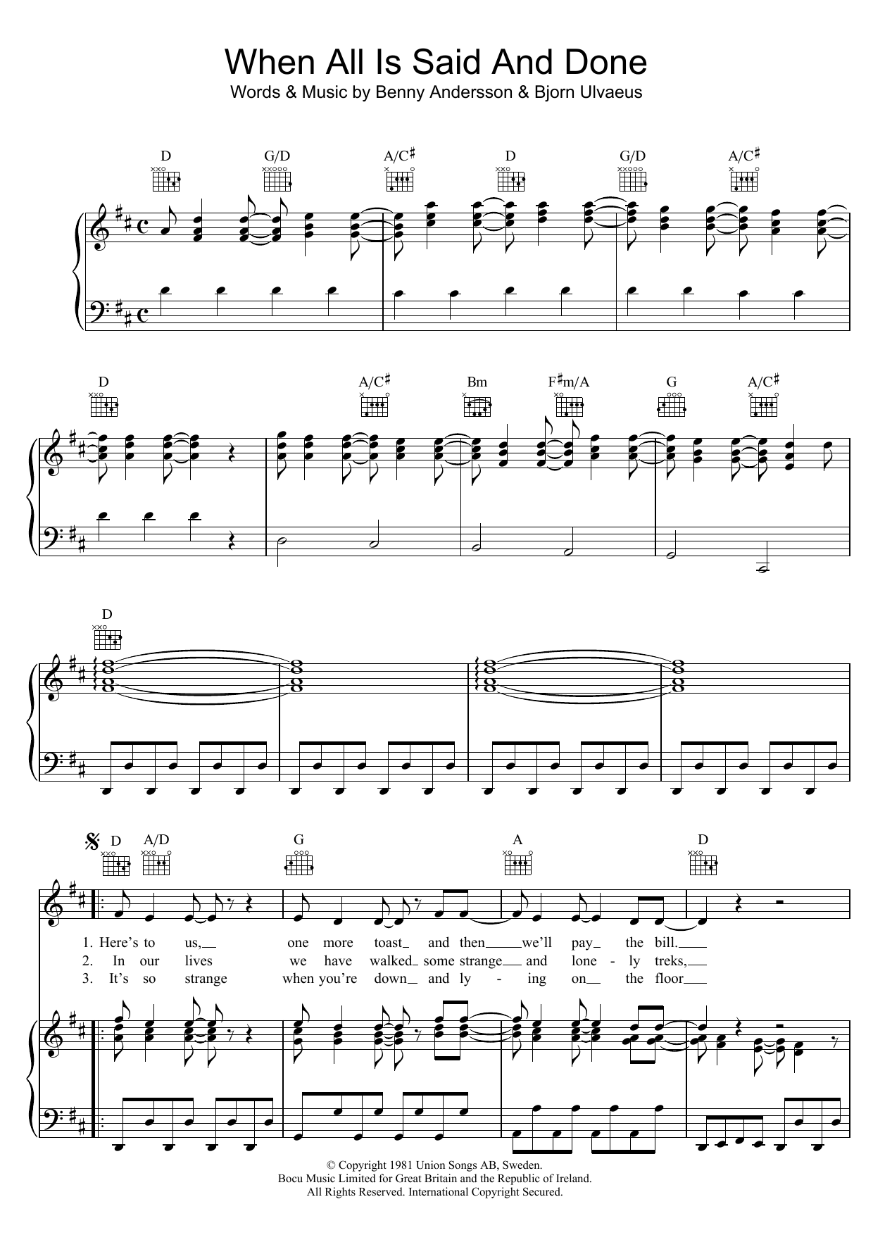 ABBA When All Is Said And Done Sheet Music Notes & Chords for Really Easy Piano - Download or Print PDF