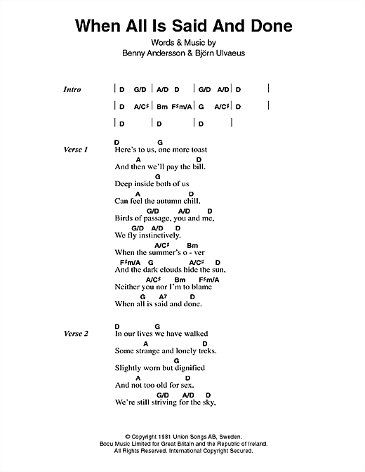 Preview ABBA When All Is Said And Done Pop sheet music, notes and chords for Piano (Big Notes), SKU: 71736 When All Is Said And Done sheet music