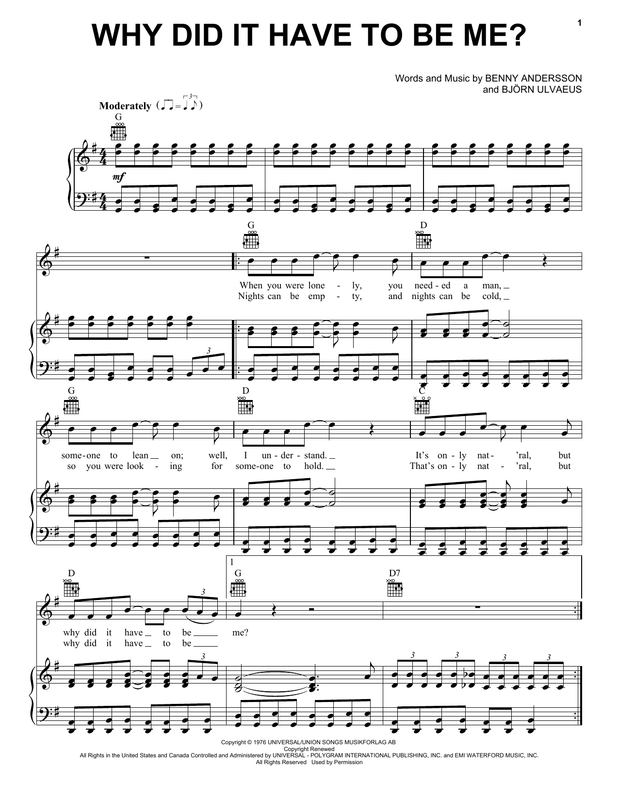ABBA Why Did It Have To Be Me? (from Mamma Mia! Here We Go Again) Sheet Music Notes & Chords for Piano, Vocal & Guitar (Right-Hand Melody) - Download or Print PDF