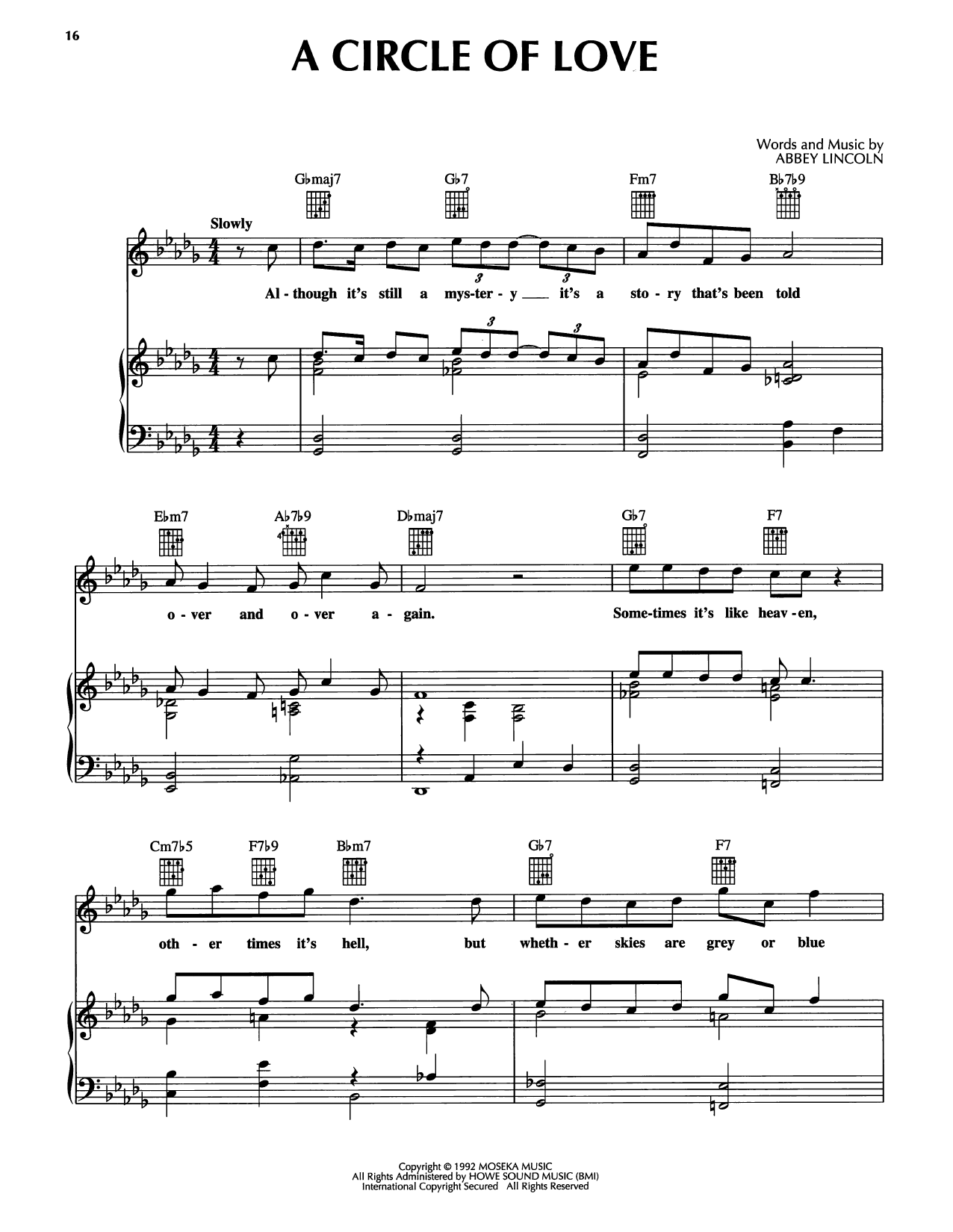 Abbey Lincoln A Circle Of Love Sheet Music Notes & Chords for Piano, Vocal & Guitar Chords (Right-Hand Melody) - Download or Print PDF