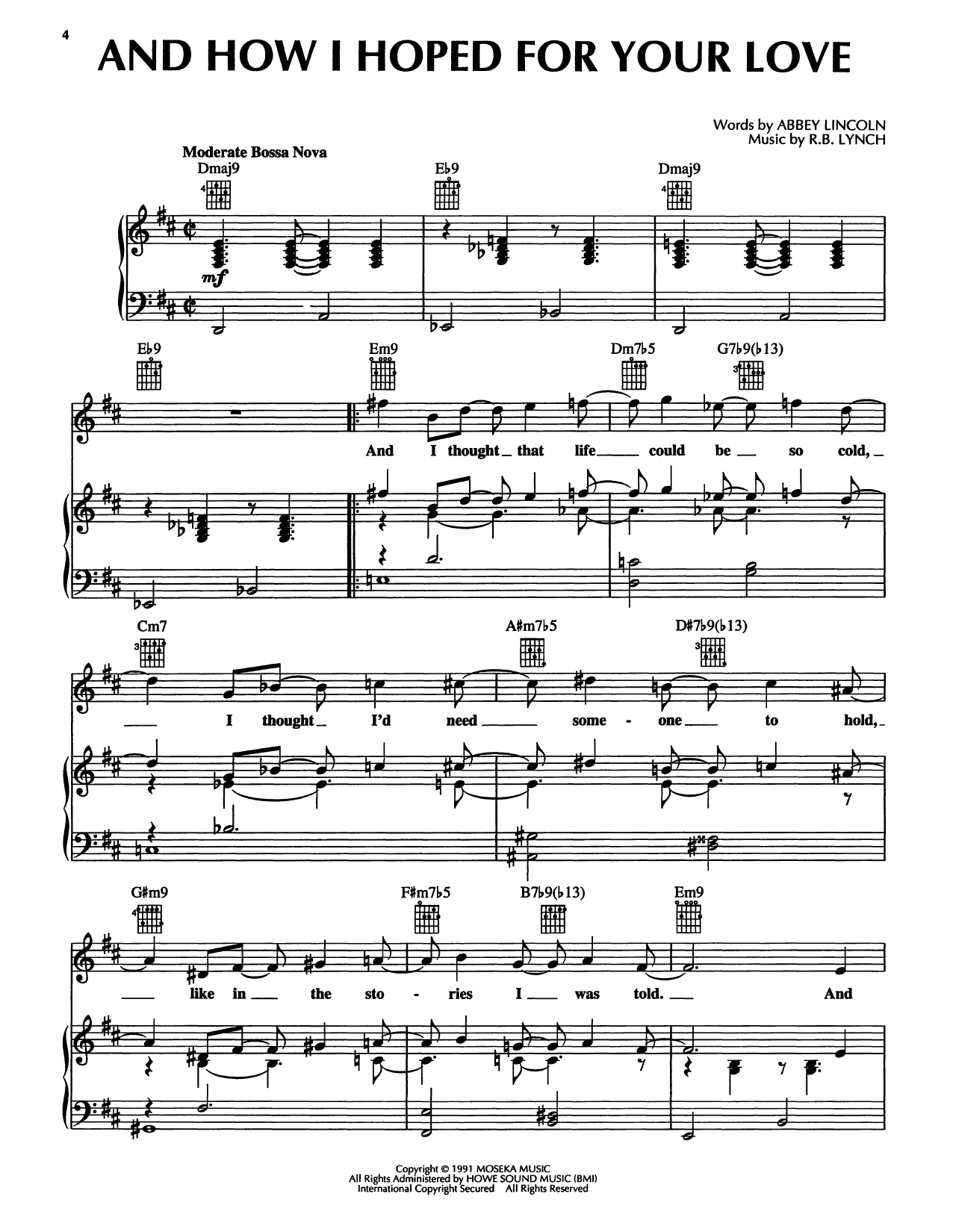 Abbey Lincoln And How I Hoped For Your Love Sheet Music Notes & Chords for Piano, Vocal & Guitar Chords (Right-Hand Melody) - Download or Print PDF
