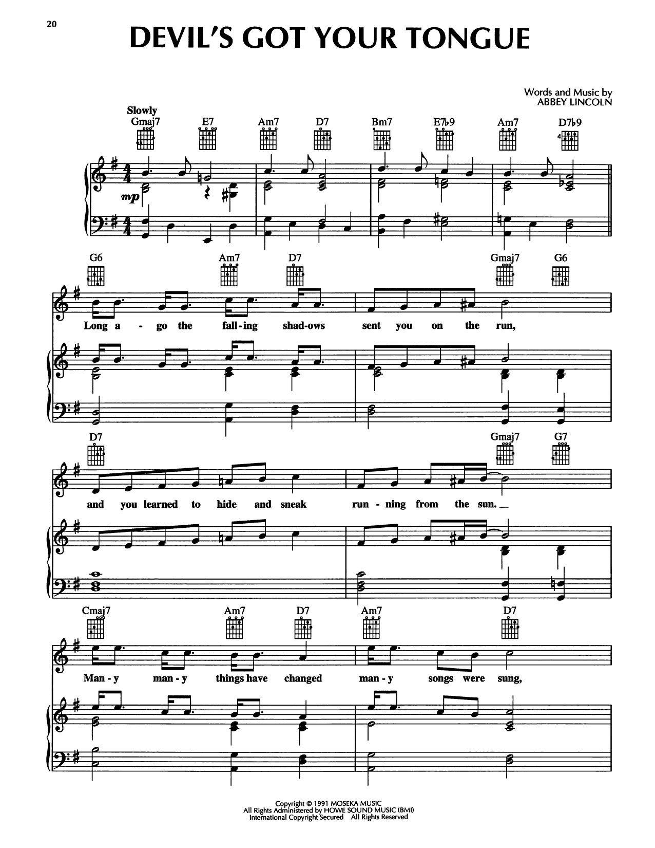 Abbey Lincoln Devil's Got Your Tongue Sheet Music Notes & Chords for Piano, Vocal & Guitar Chords (Right-Hand Melody) - Download or Print PDF