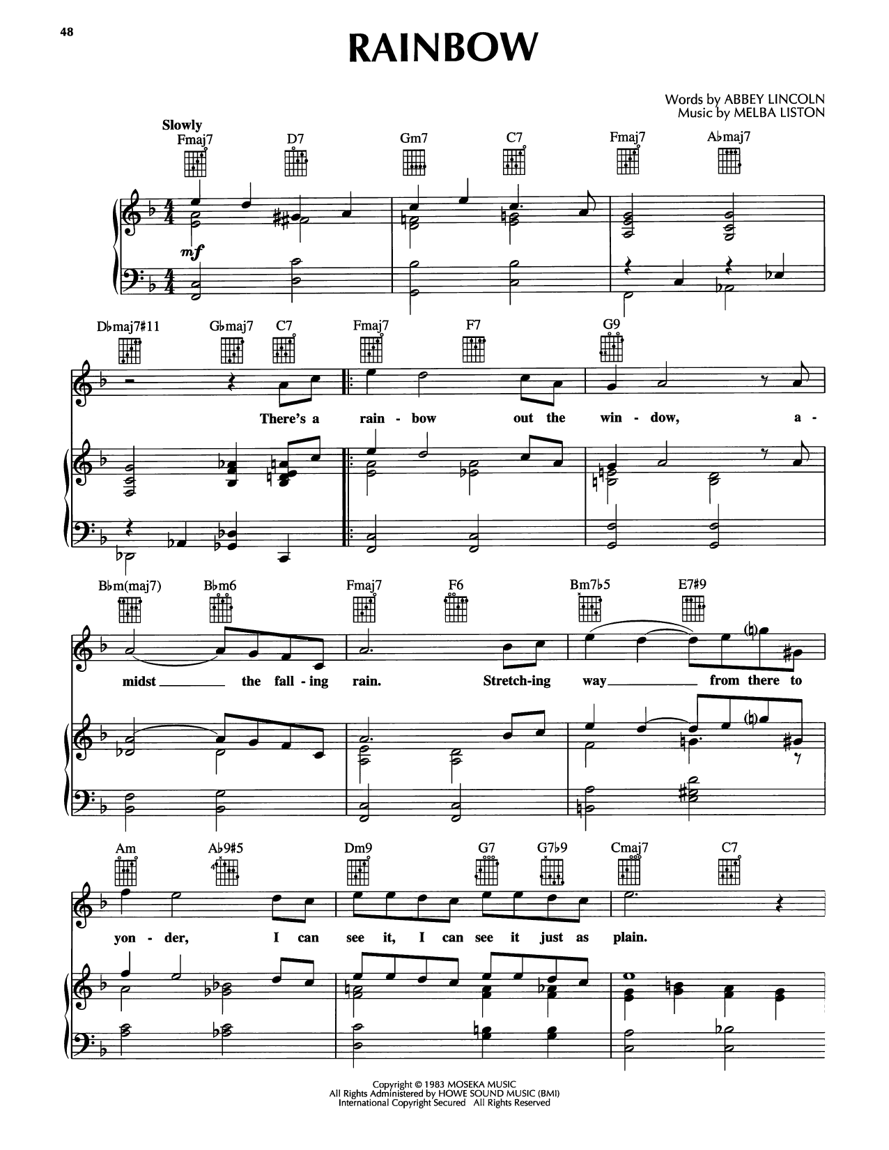 Abbey Lincoln Rainbow Sheet Music Notes & Chords for Piano, Vocal & Guitar Chords (Right-Hand Melody) - Download or Print PDF