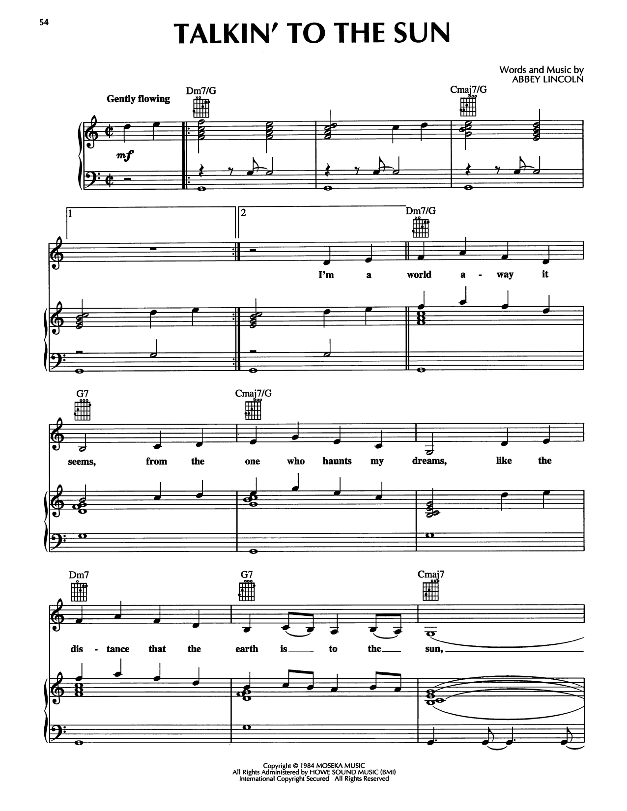 Abbey Lincoln Talkin' To The Sun Sheet Music Notes & Chords for Piano, Vocal & Guitar Chords (Right-Hand Melody) - Download or Print PDF