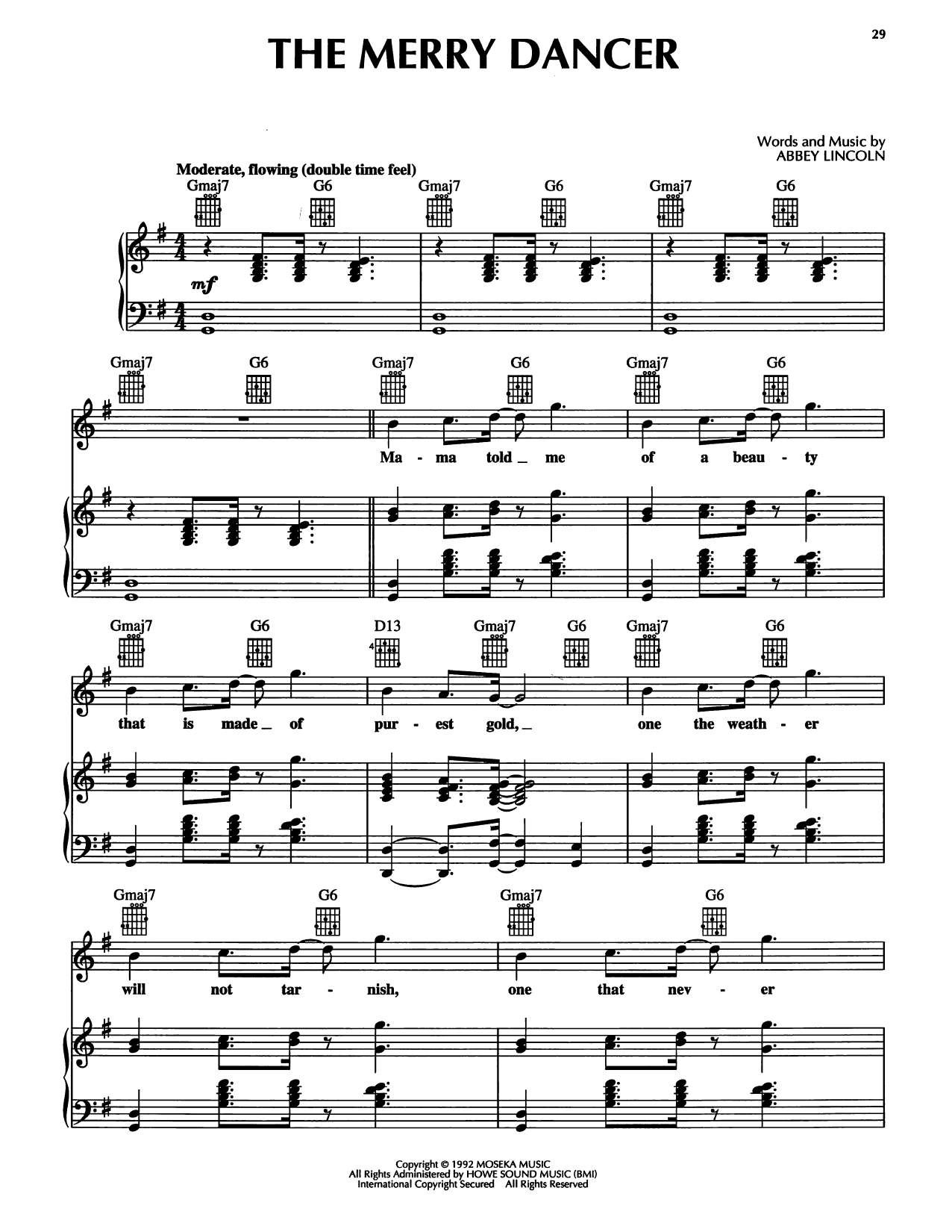Abbey Lincoln The Merry Dancer Sheet Music Notes & Chords for Piano, Vocal & Guitar Chords (Right-Hand Melody) - Download or Print PDF