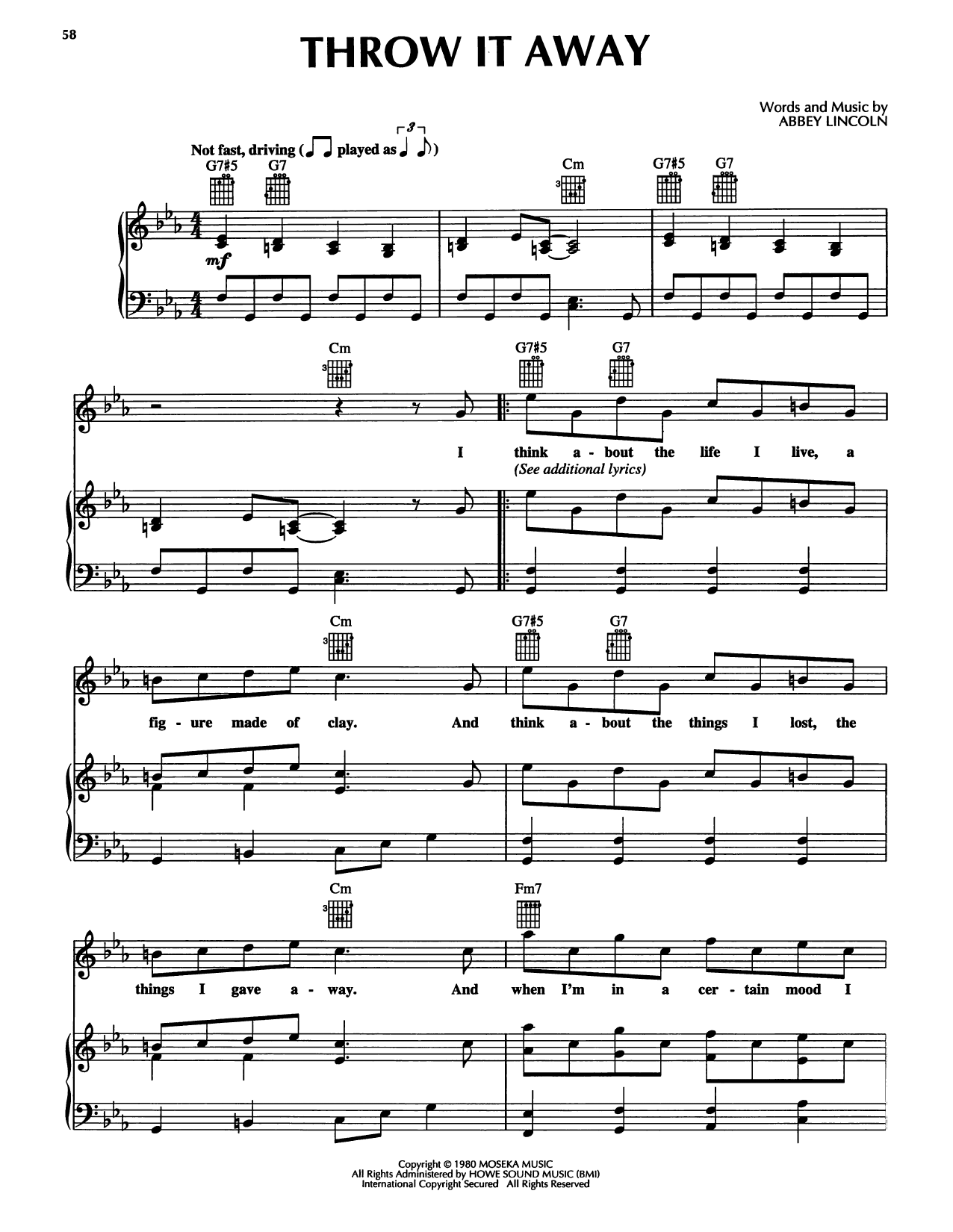 Abbey Lincoln Throw It Away Sheet Music Notes & Chords for Piano, Vocal & Guitar Chords (Right-Hand Melody) - Download or Print PDF