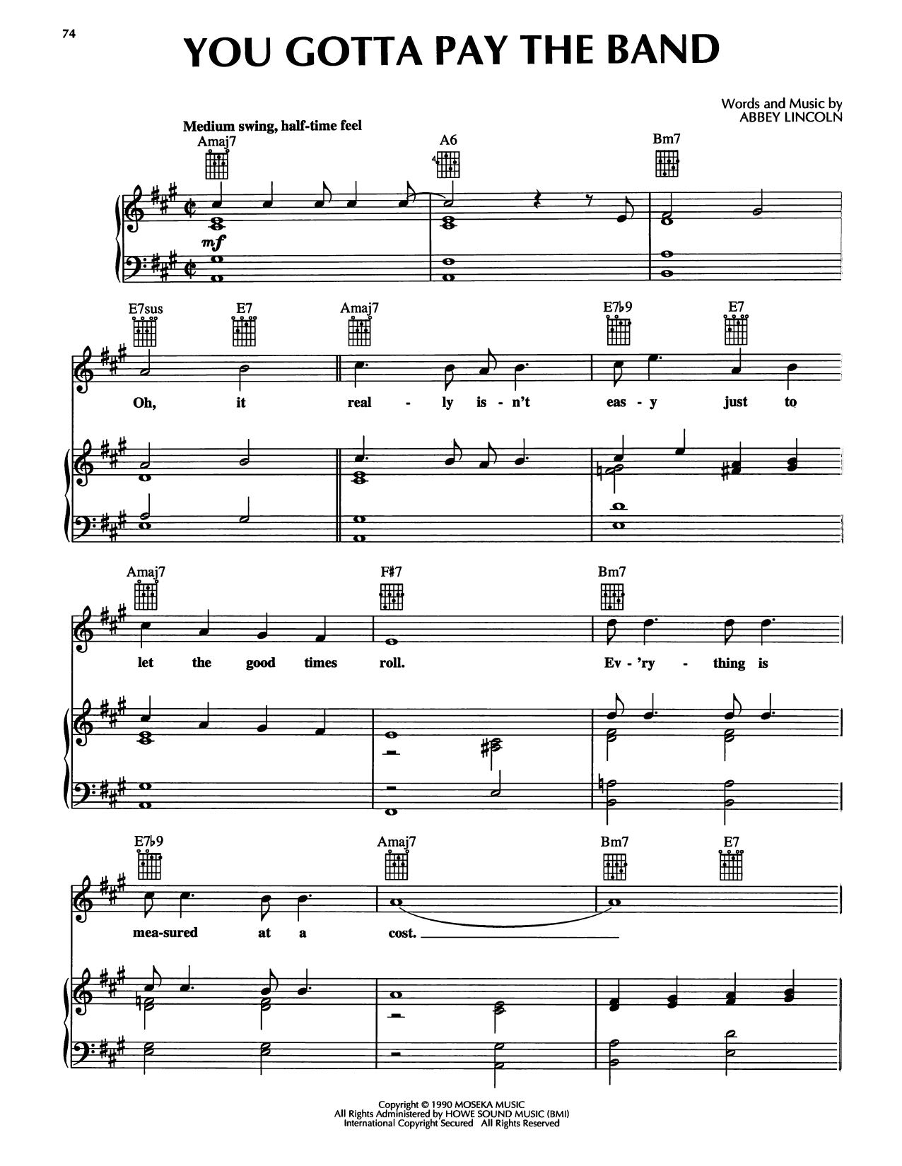 Abbey Lincoln You Gotta Pay The Band Sheet Music Notes & Chords for Piano, Vocal & Guitar Chords (Right-Hand Melody) - Download or Print PDF